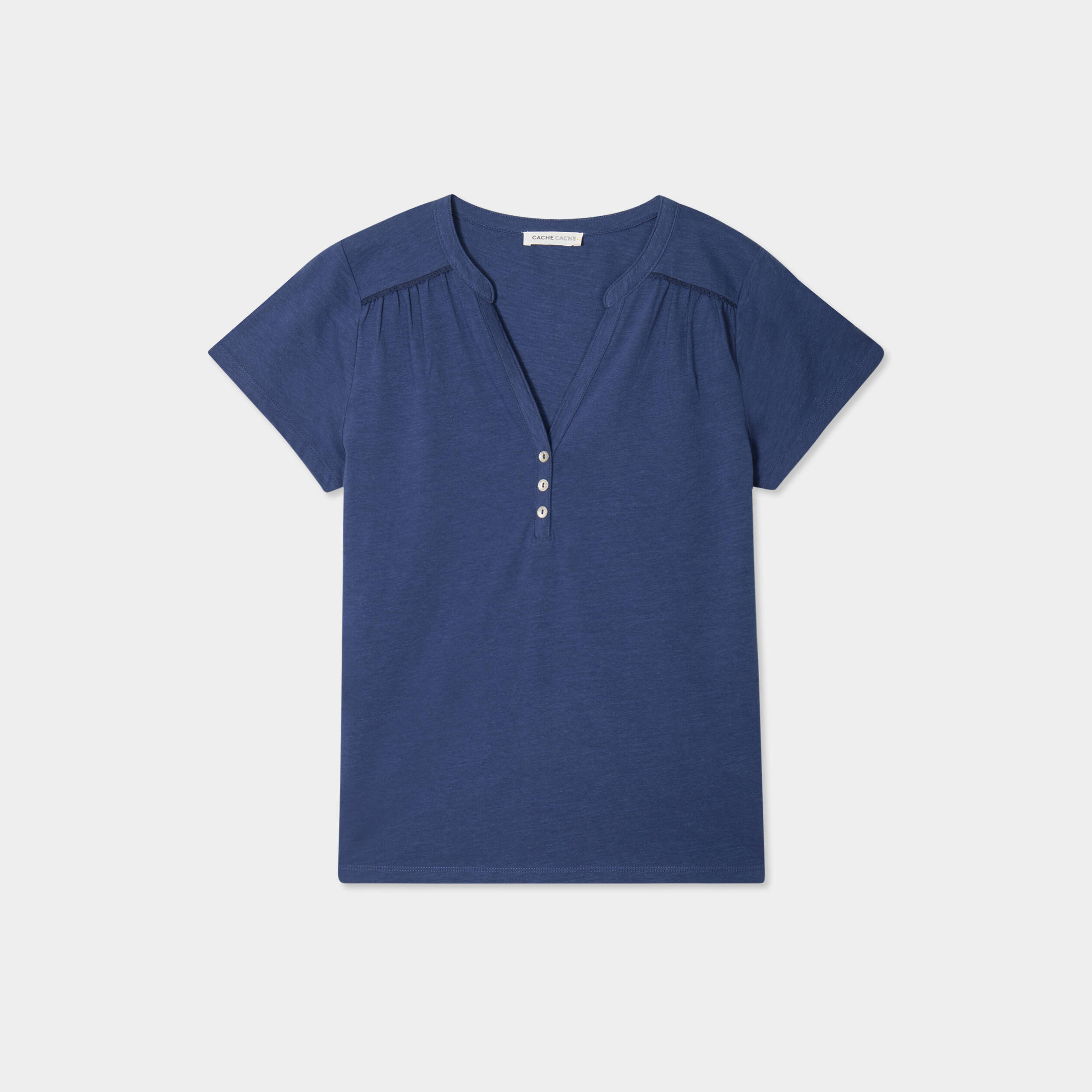 T-shirt manches courtes bleu fonc&eacute; femme