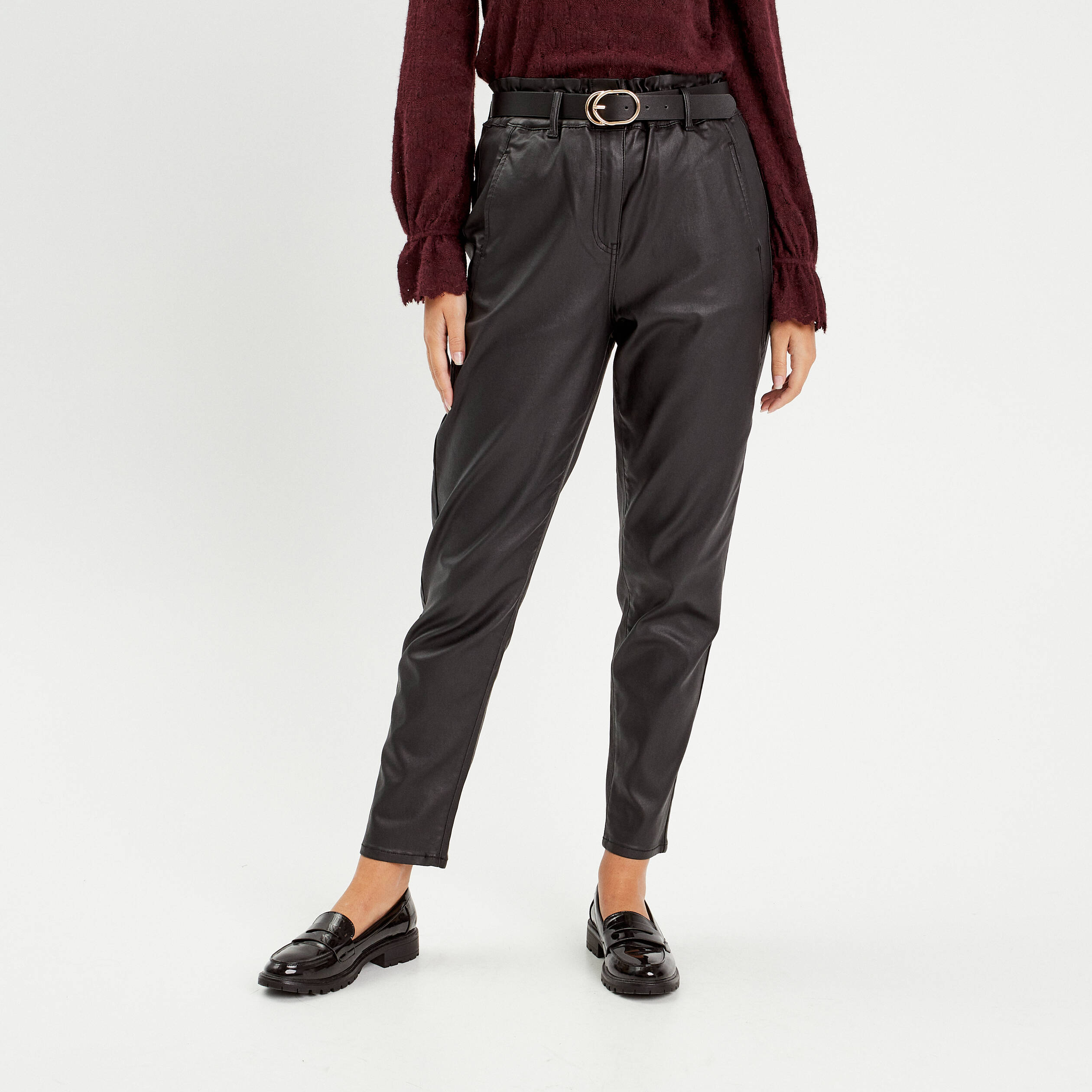 pantalon slouchy enduit 78eme noir femme Pantalon slouchy enduit 7/8ème noir femme