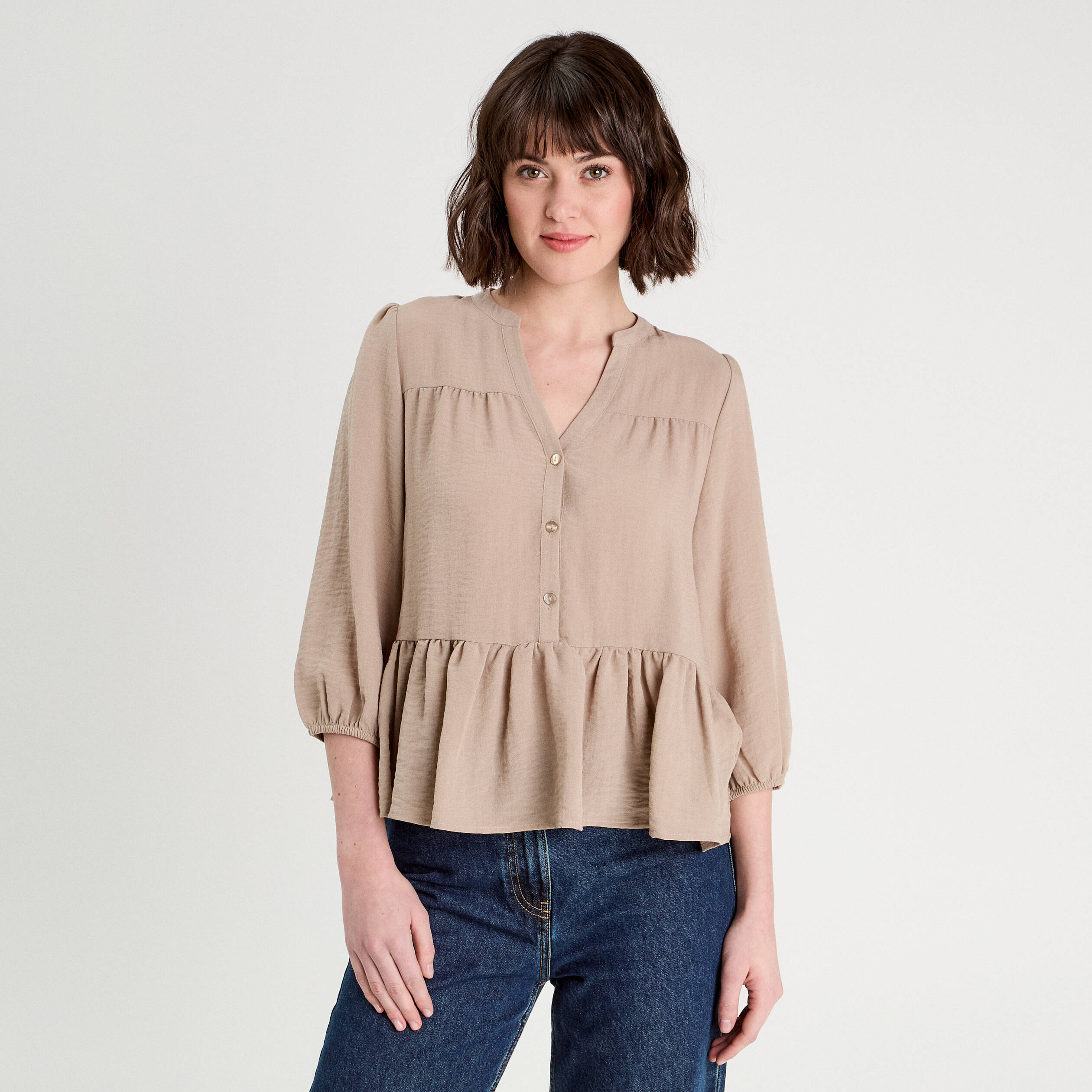 Blouse manches 3/4 beige femme