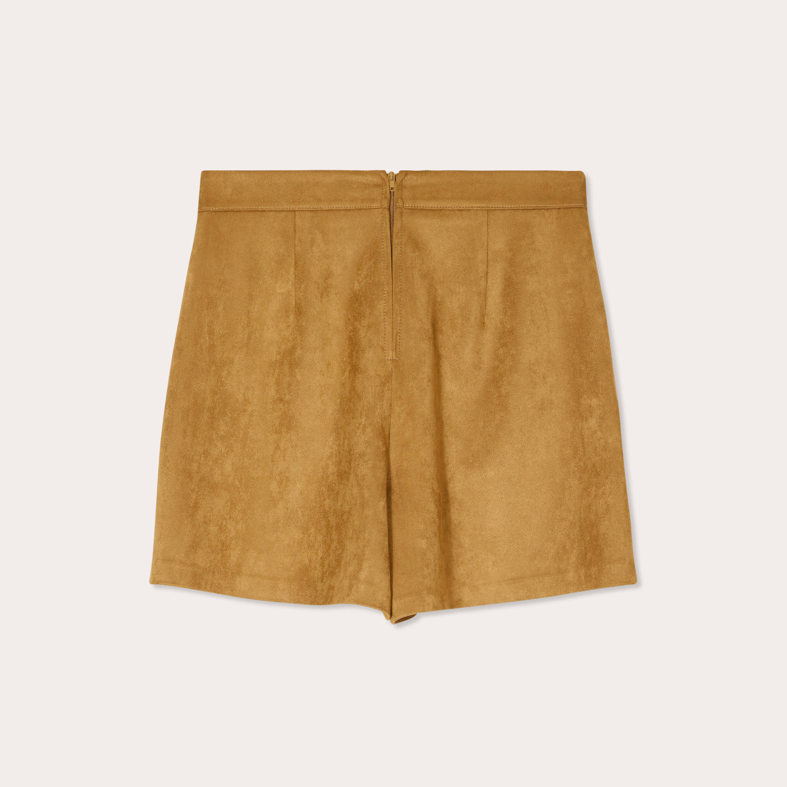 Short droit su&eacute;dine camel femme