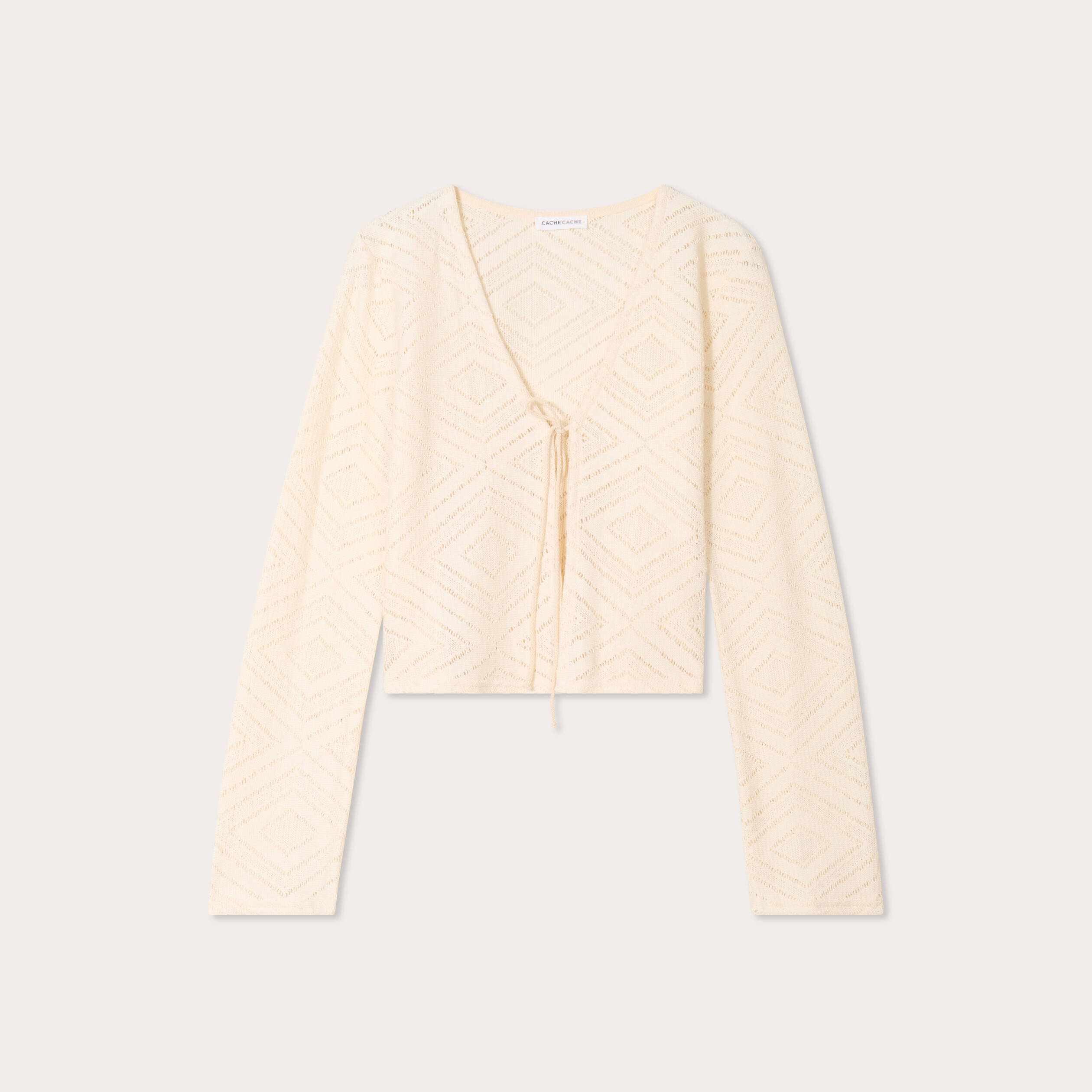 gilet ajoure noue ecru femme Gilet ajouré noué ecru femme