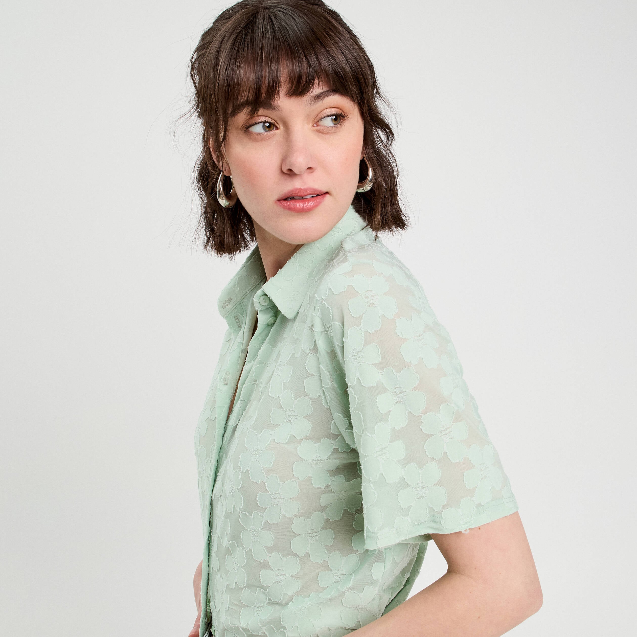 Chemise manches courtes vert clair femme