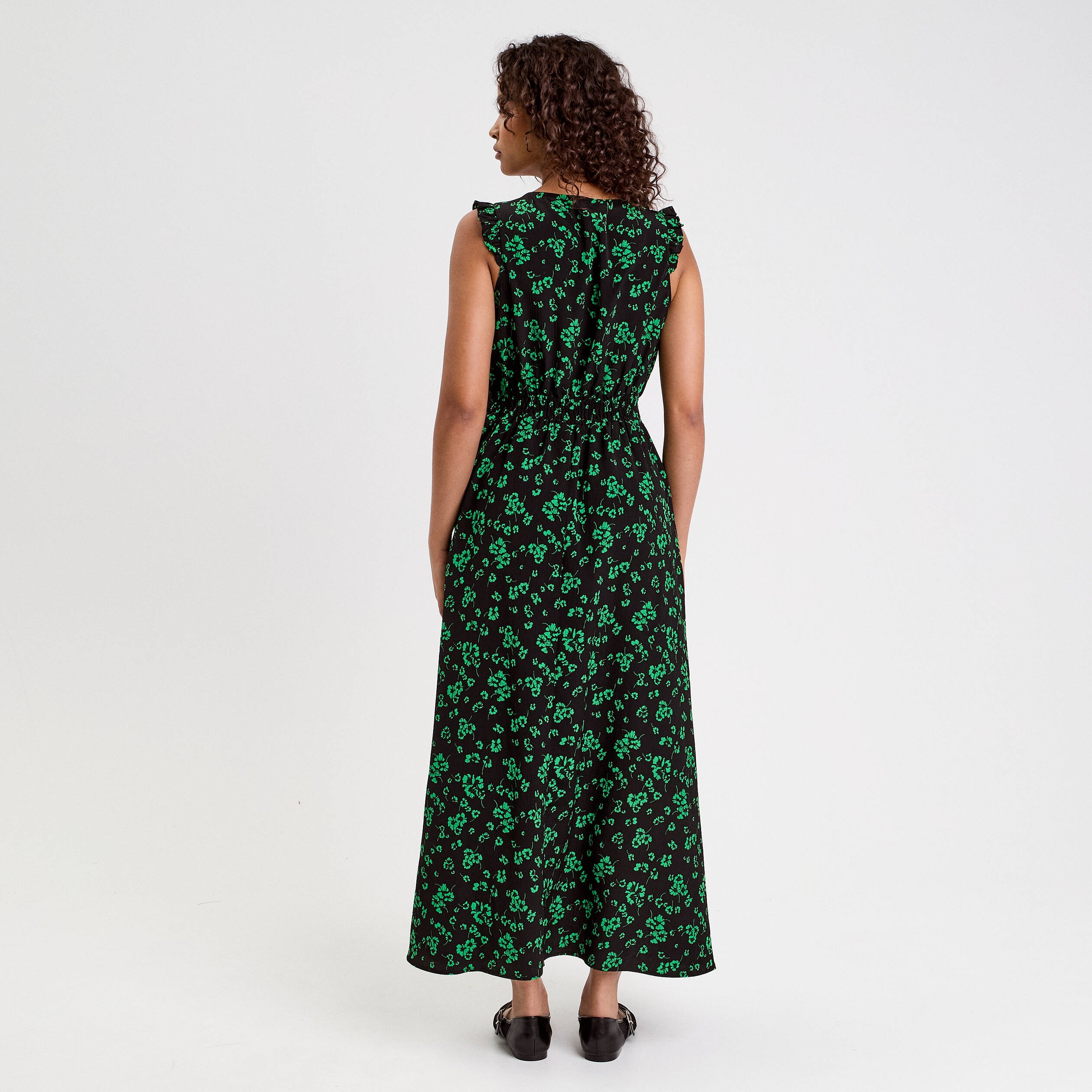 robe longue evasee col v sans manches vert fluo femme Robe longue évasée col v sans manches vert fluo femme