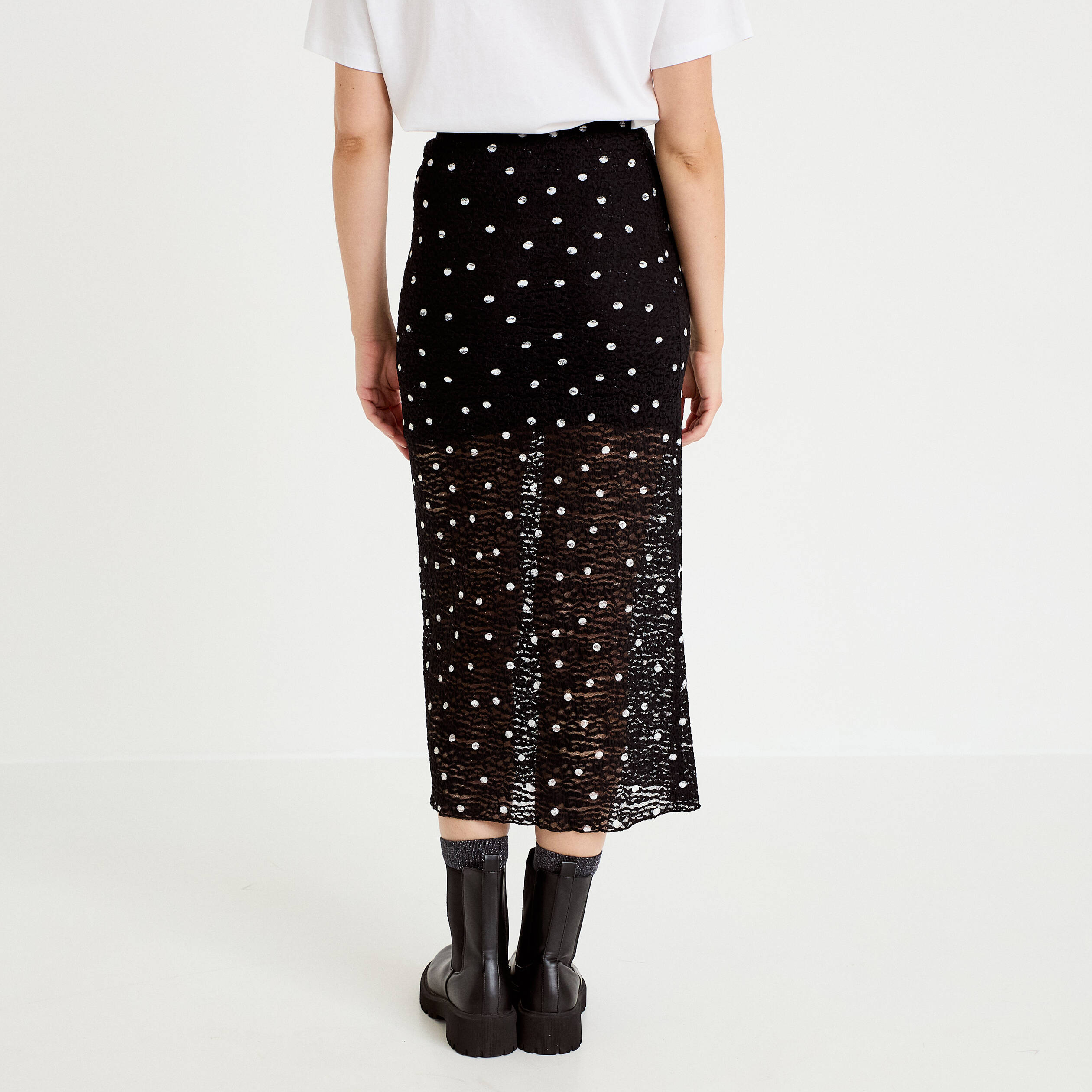 Jupe longue ajust&eacute;e en dentelle noir femme