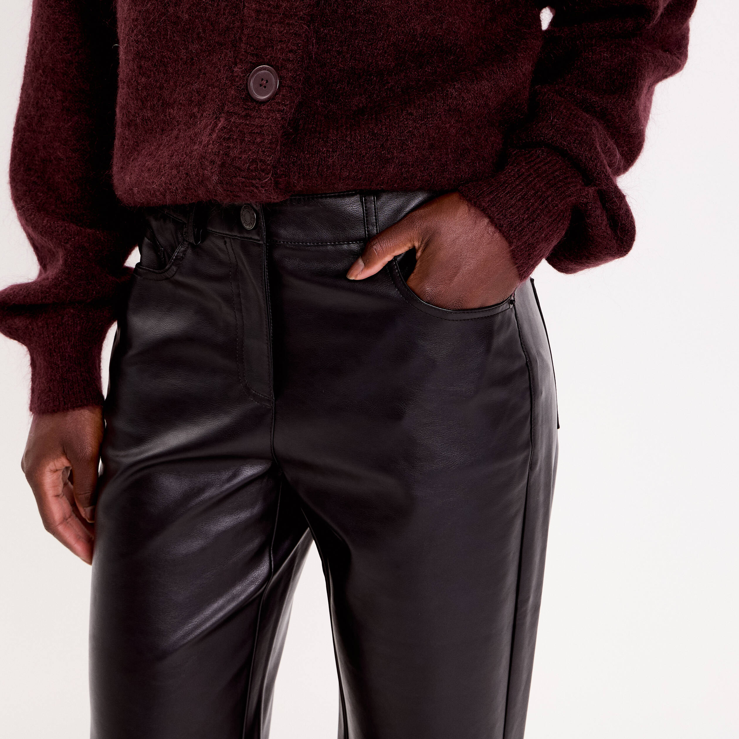 Pantalon large similicuir noir femme