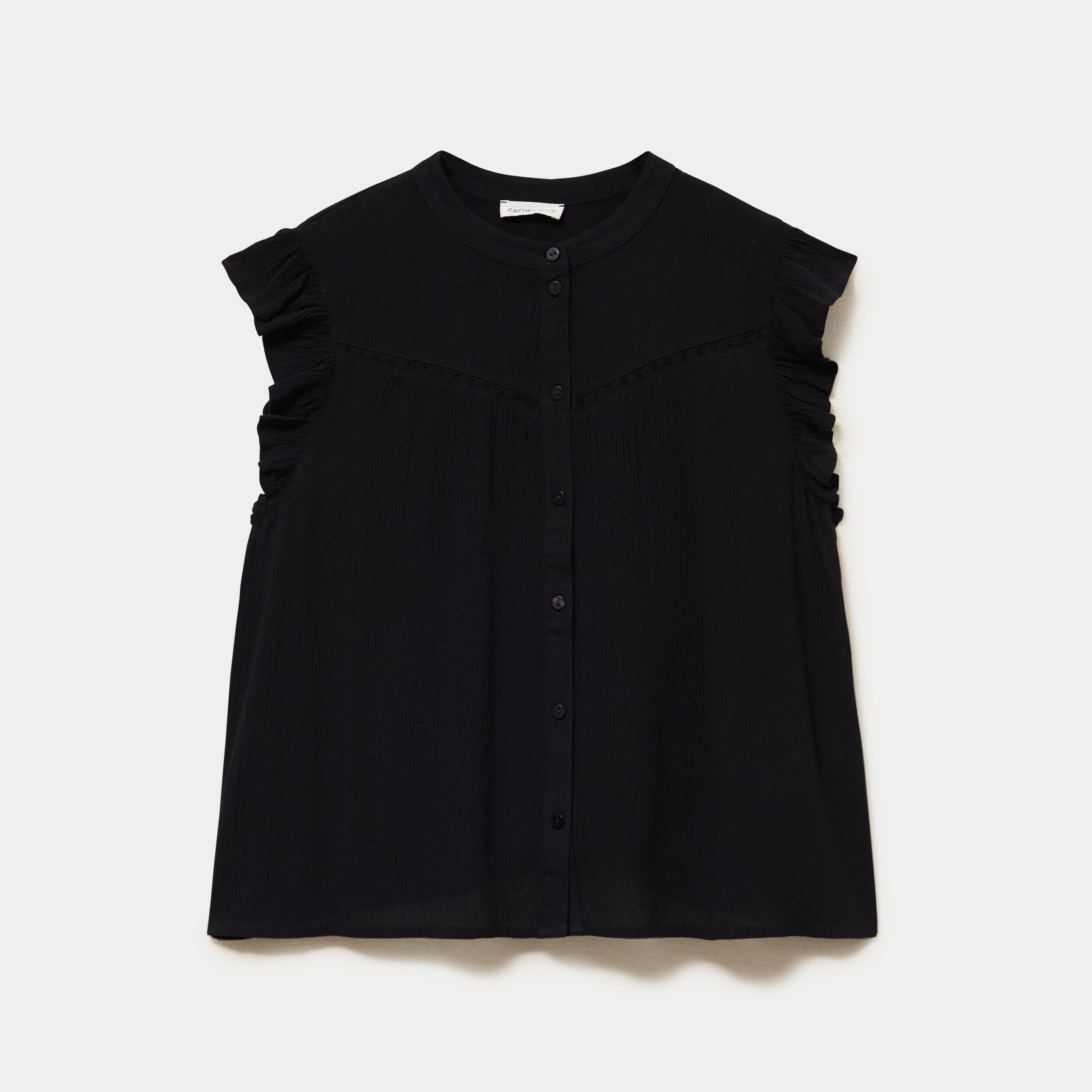 Top ample sans manches col carr&eacute; noir femme