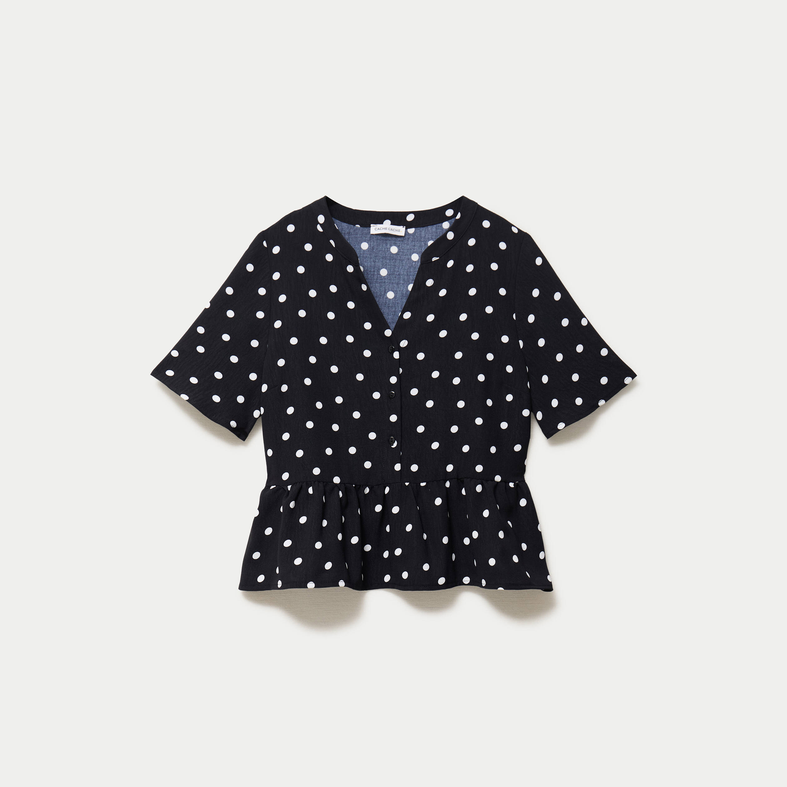 Blouse cintr&eacute;e col v manches courtes noir femme