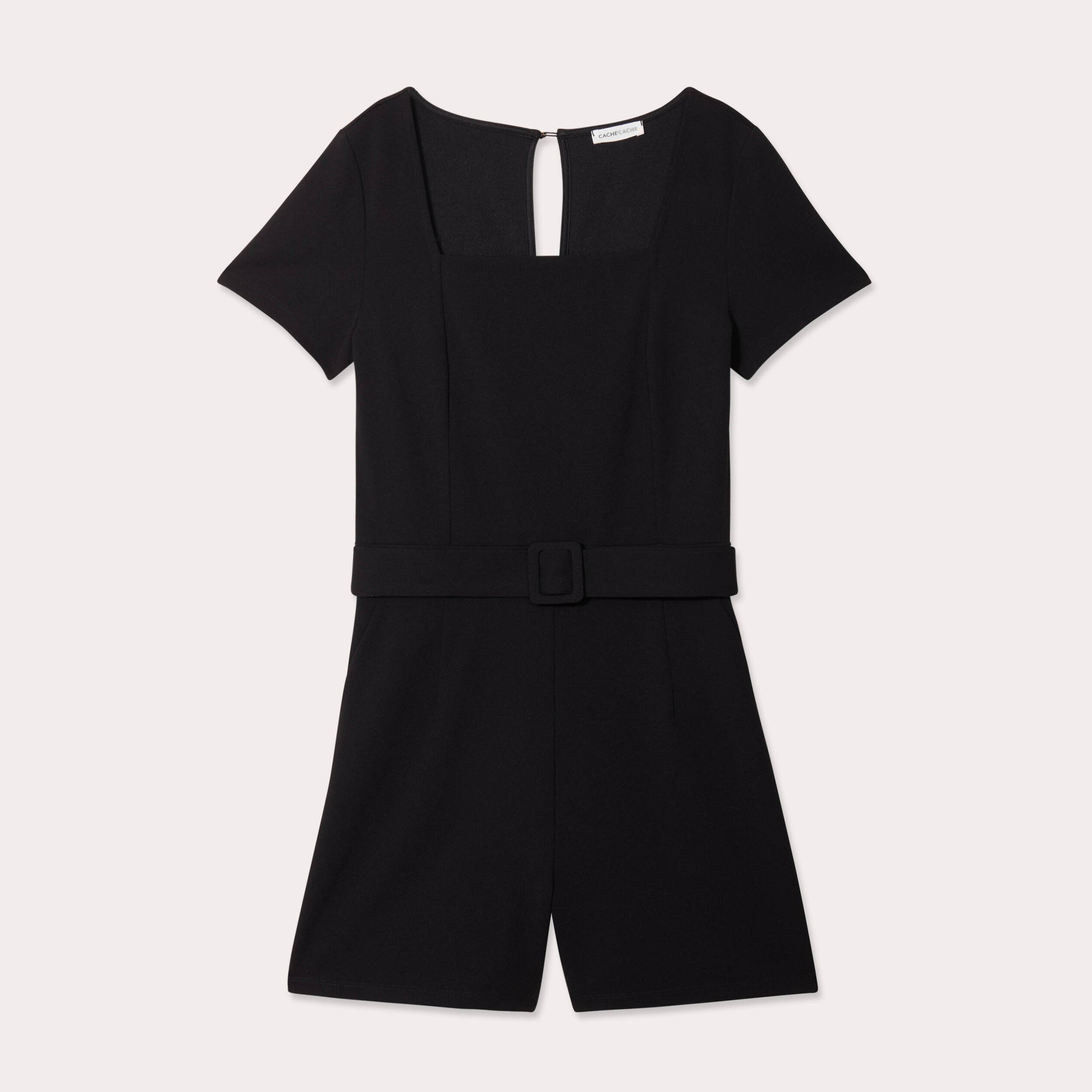 Combishort ceintur&eacute;e noir femme