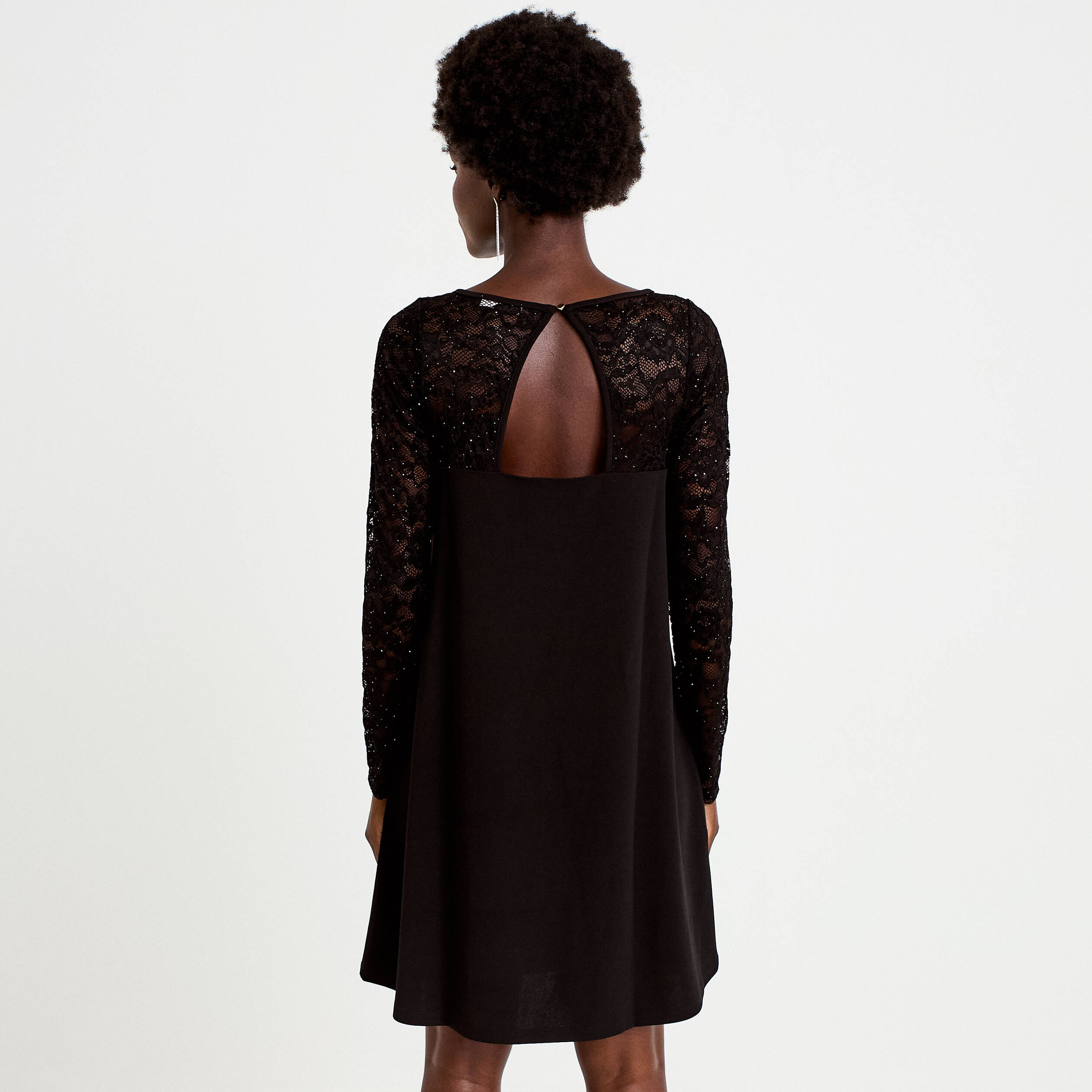 Robe bi-mati&egrave;re courte col rond noir femme
