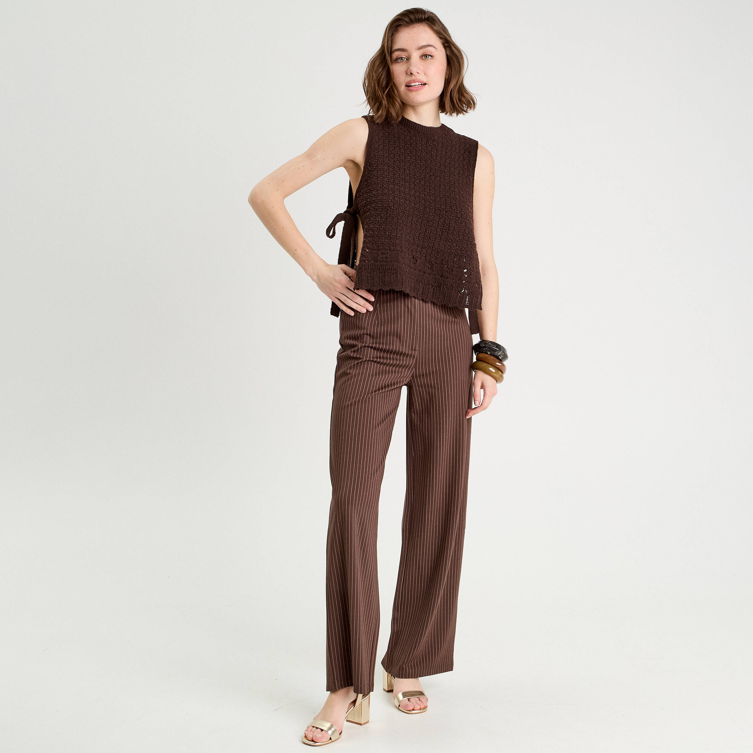 pantalon jambe large marron chocolat femme Pantalon jambe large marron chocolat femme