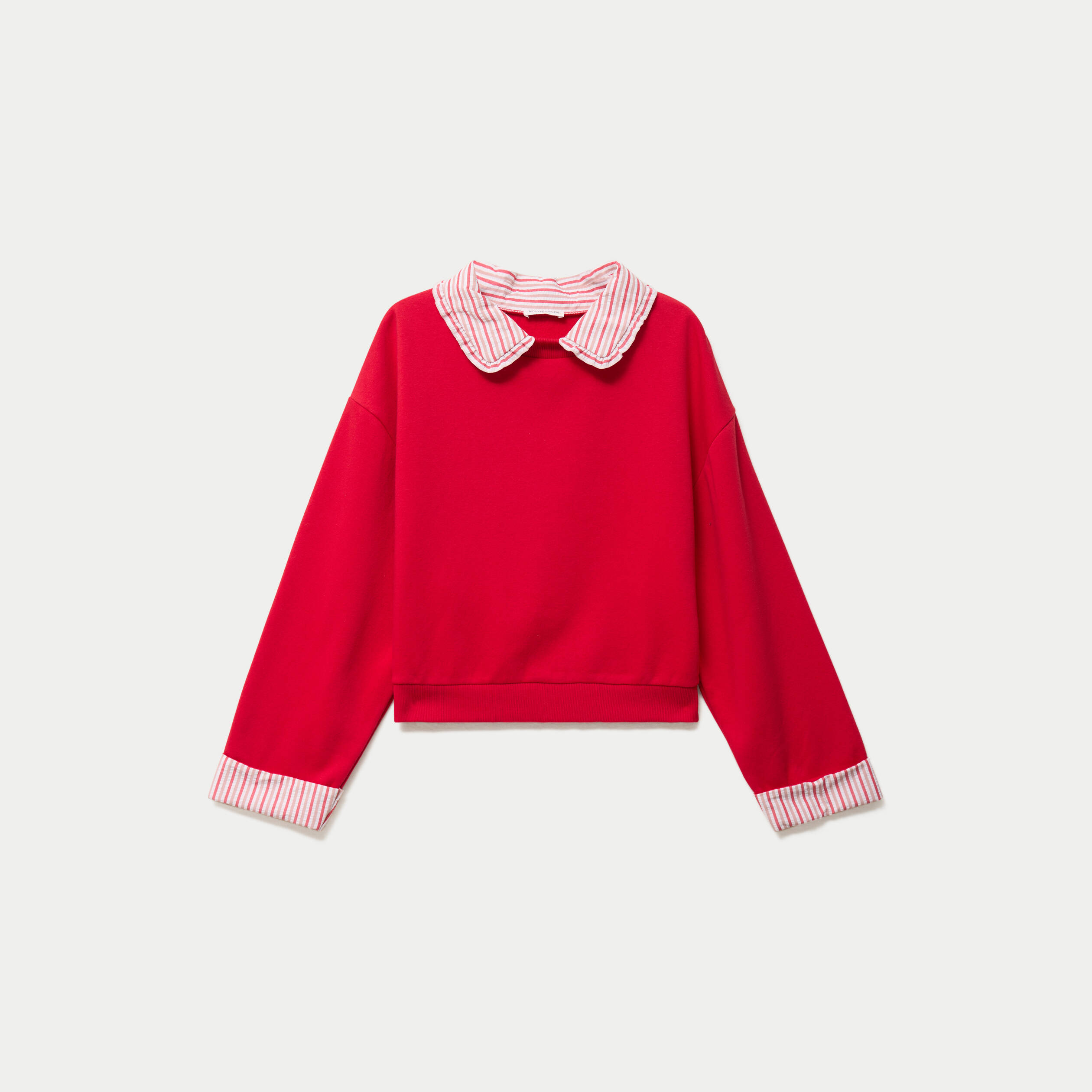 Sweat col chemise manches longues rouge femme