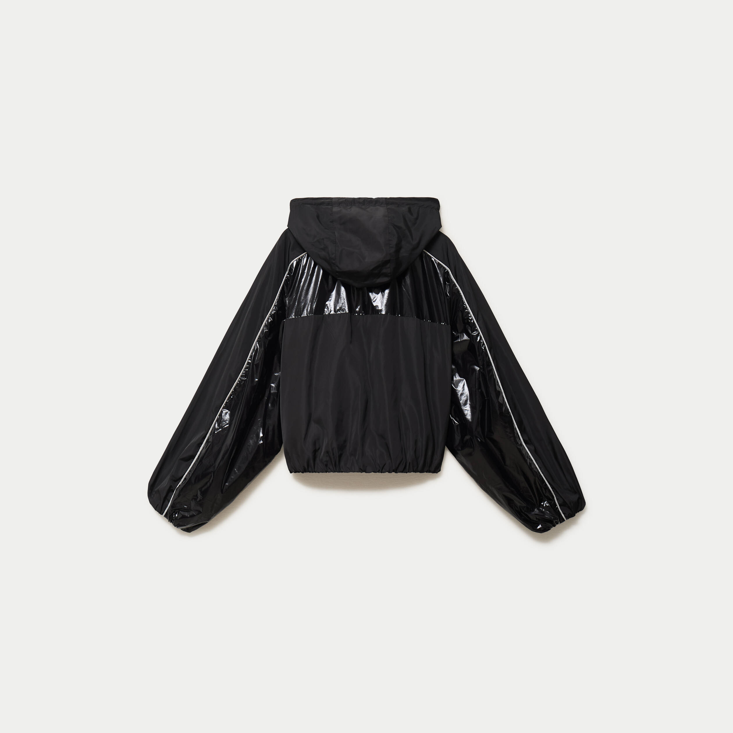 Coupe-vent oversize cropped bi-mati&egrave;re noir femme