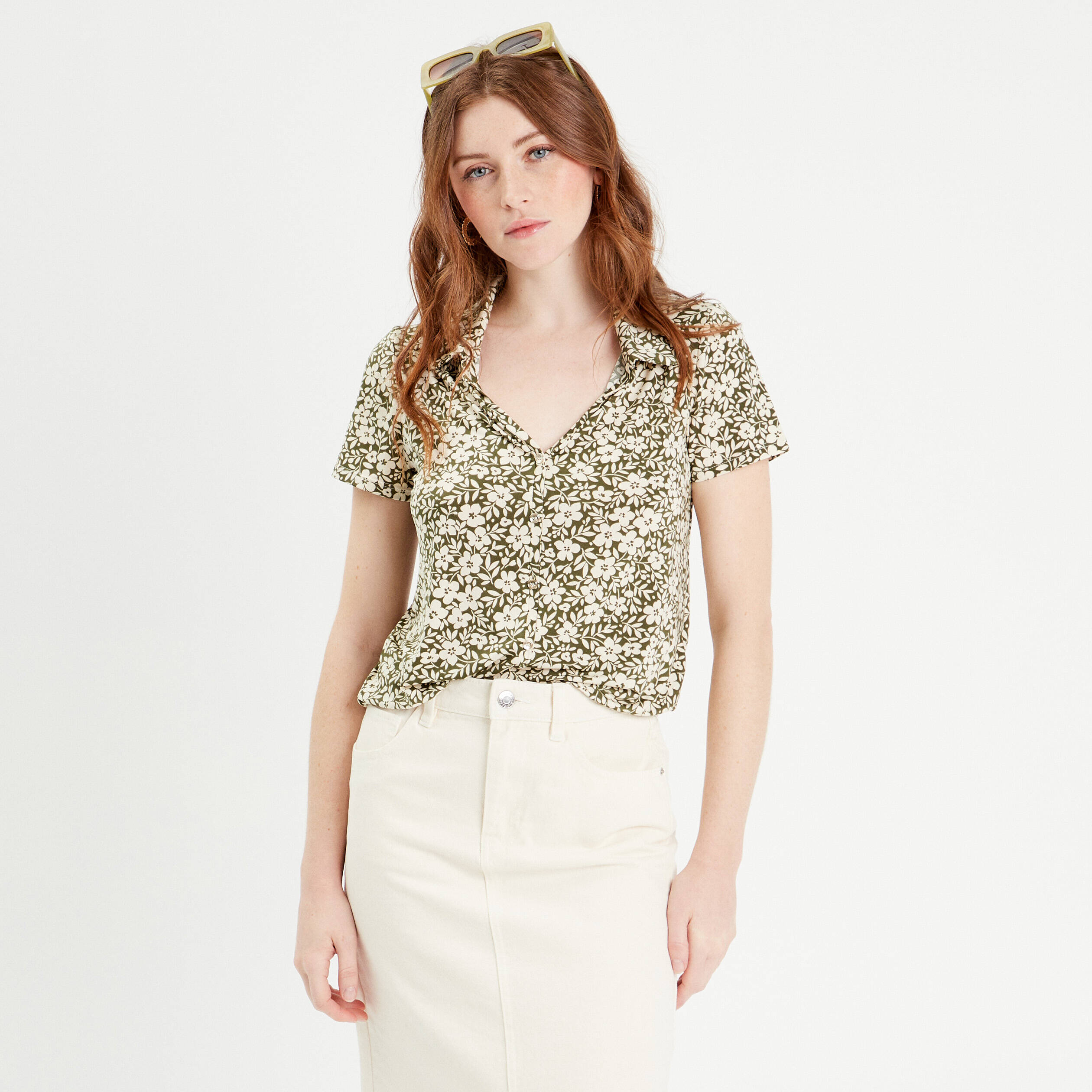 blouse manches courtes vert kaki femme Blouse manches courtes vert kaki femme