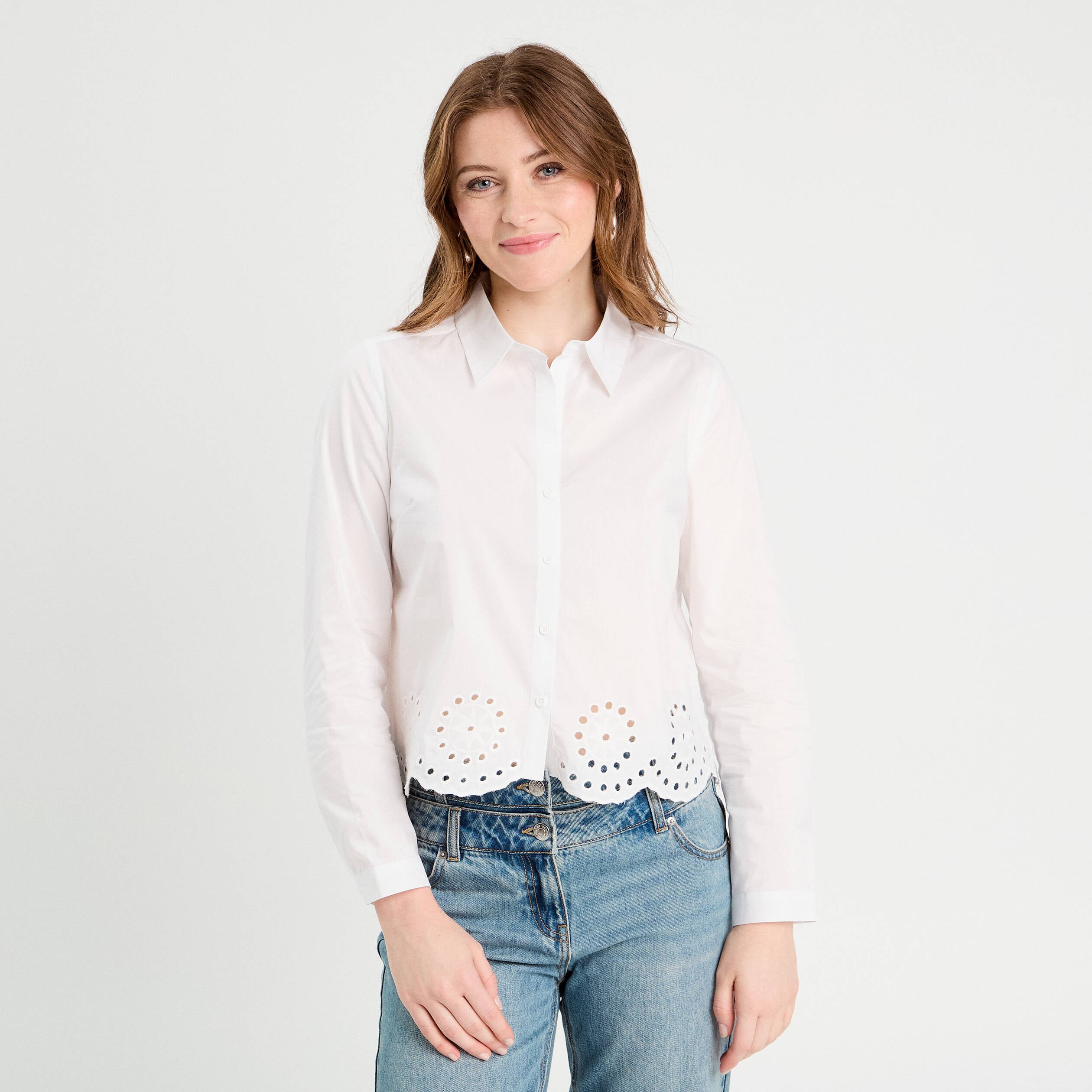 Chemise avec broderie ecru femme