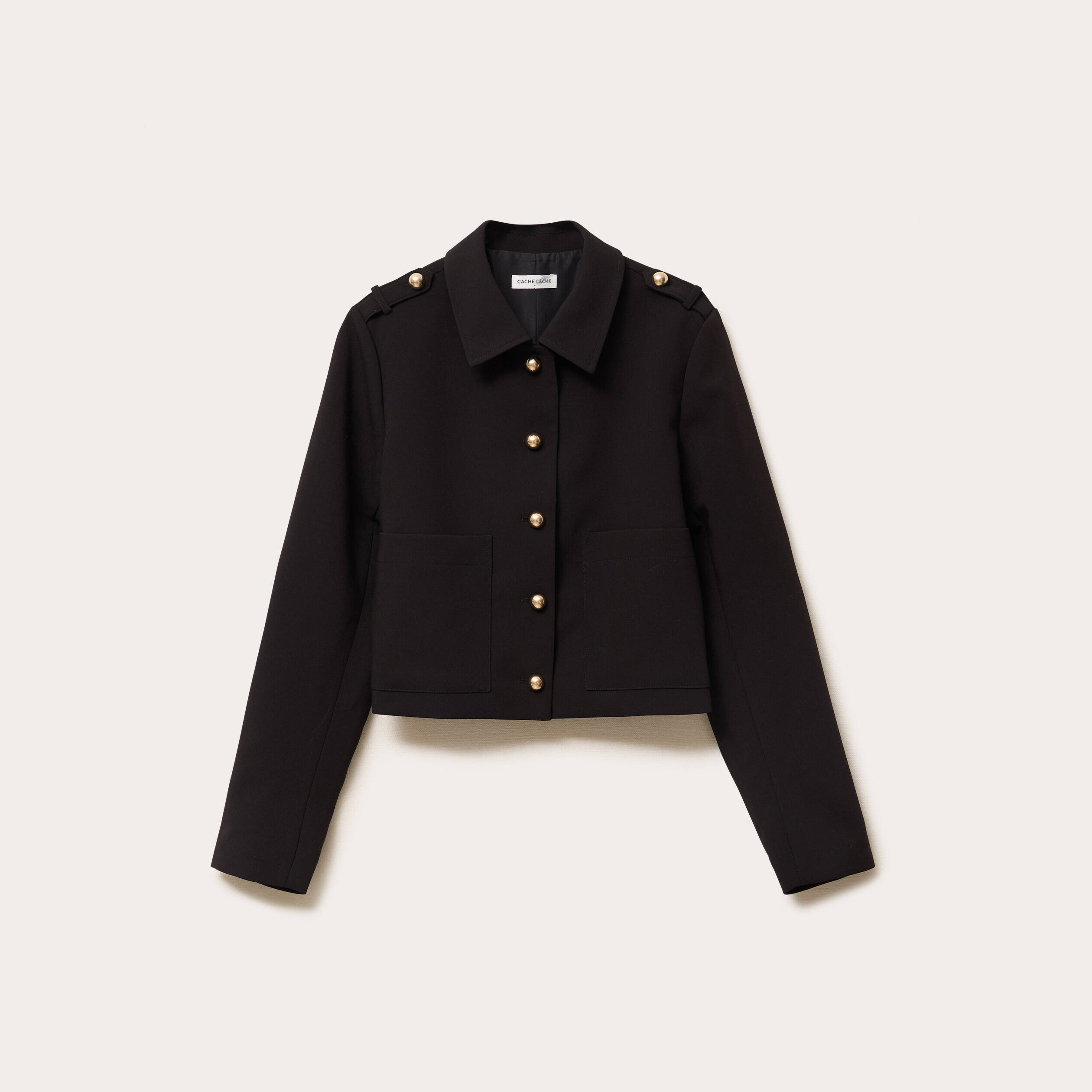 Veste droite courte col classique noir femme