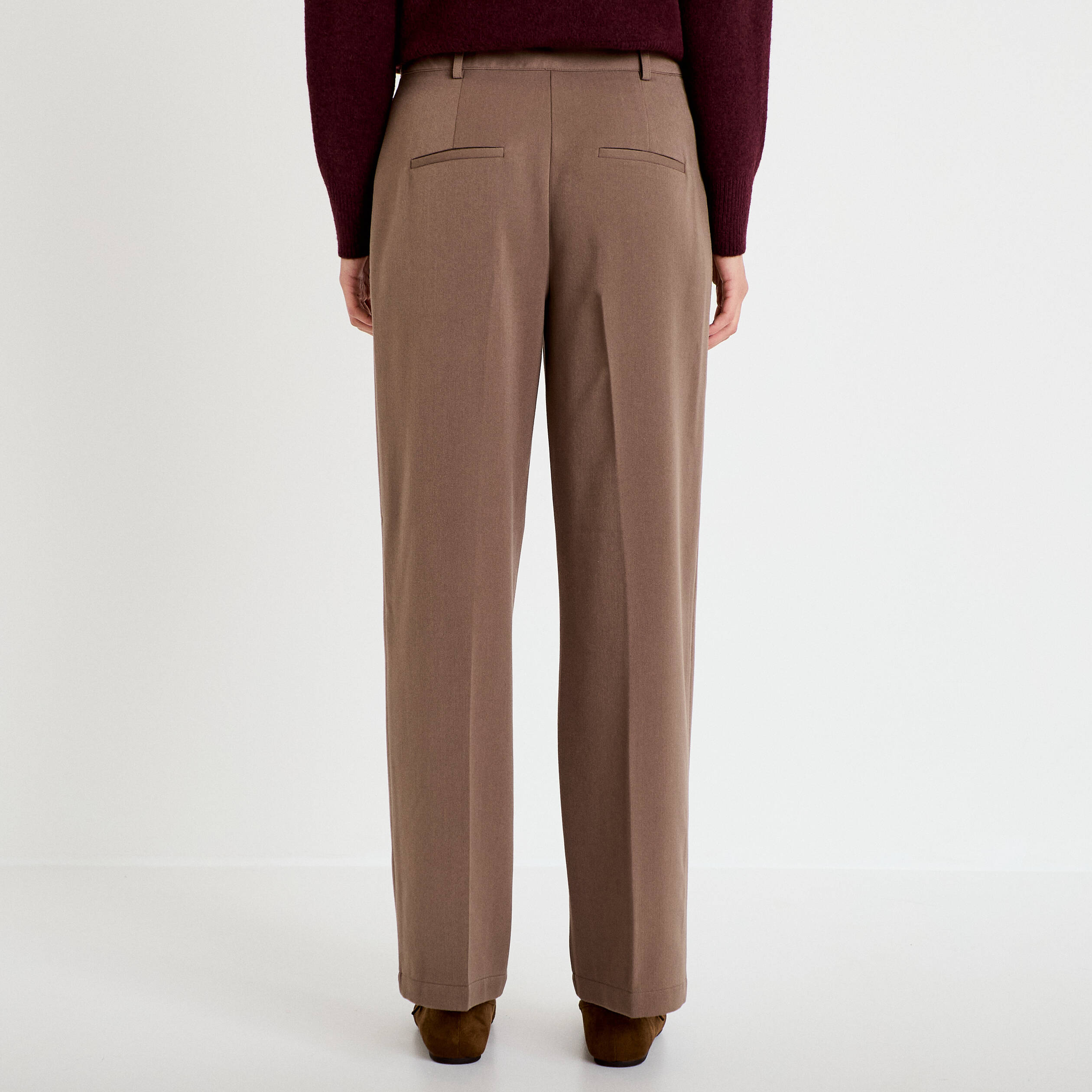 Pantalon bootcut taille haute taupe femme
