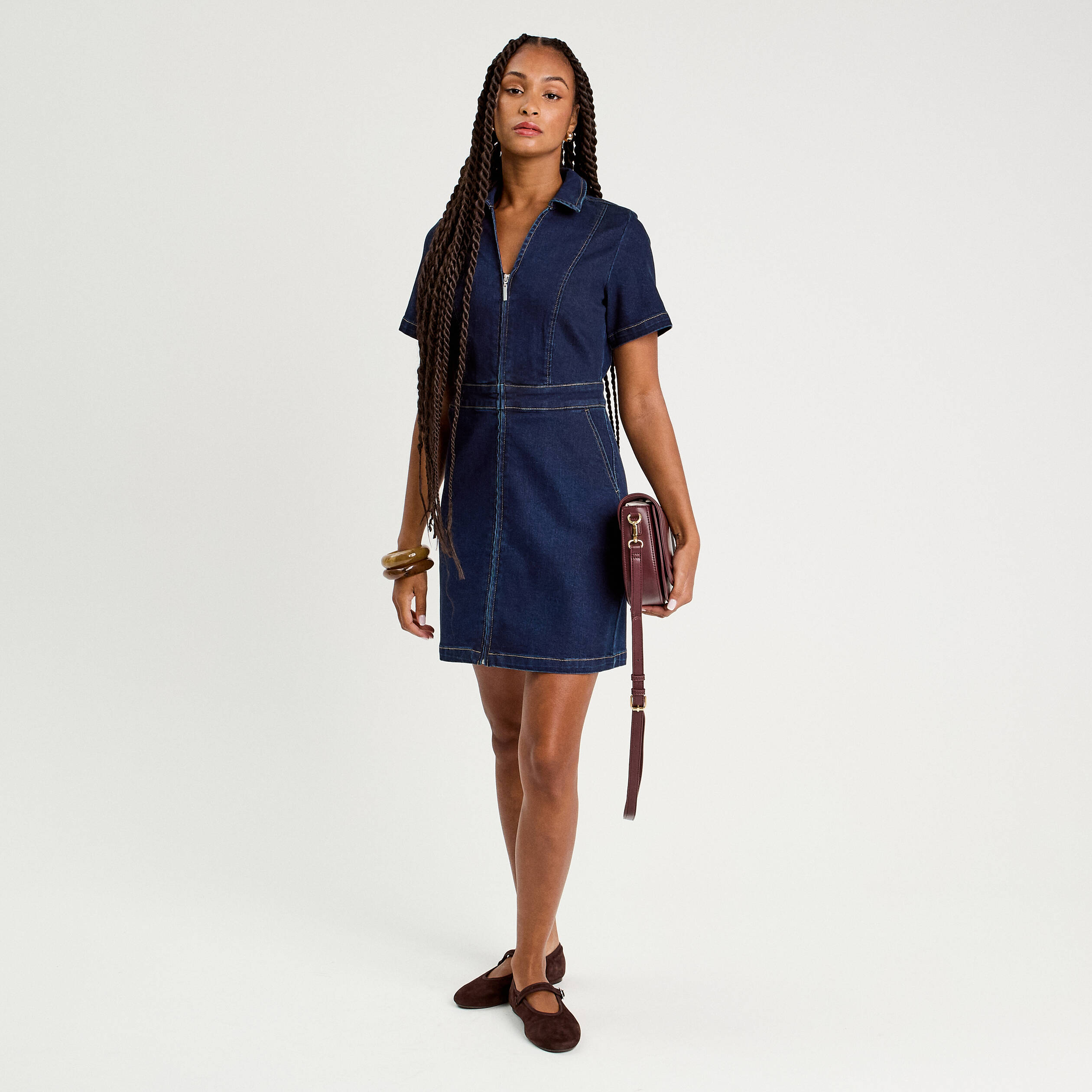 robe droite zippee en jean denim brut femme Robe droite zippée en jean denim brut femme