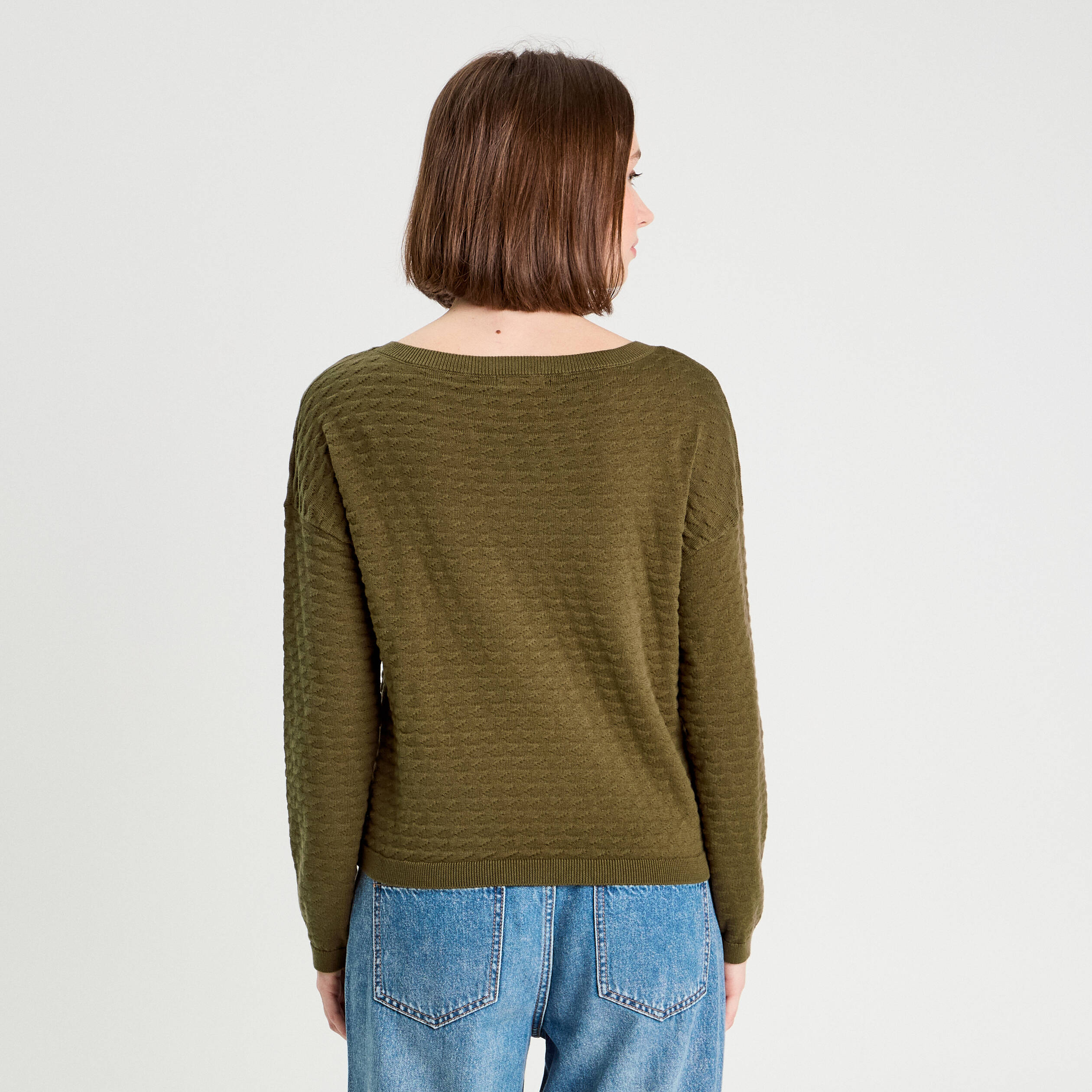 pull col bateau vert kaki femme Pull col bateau vert kaki femme