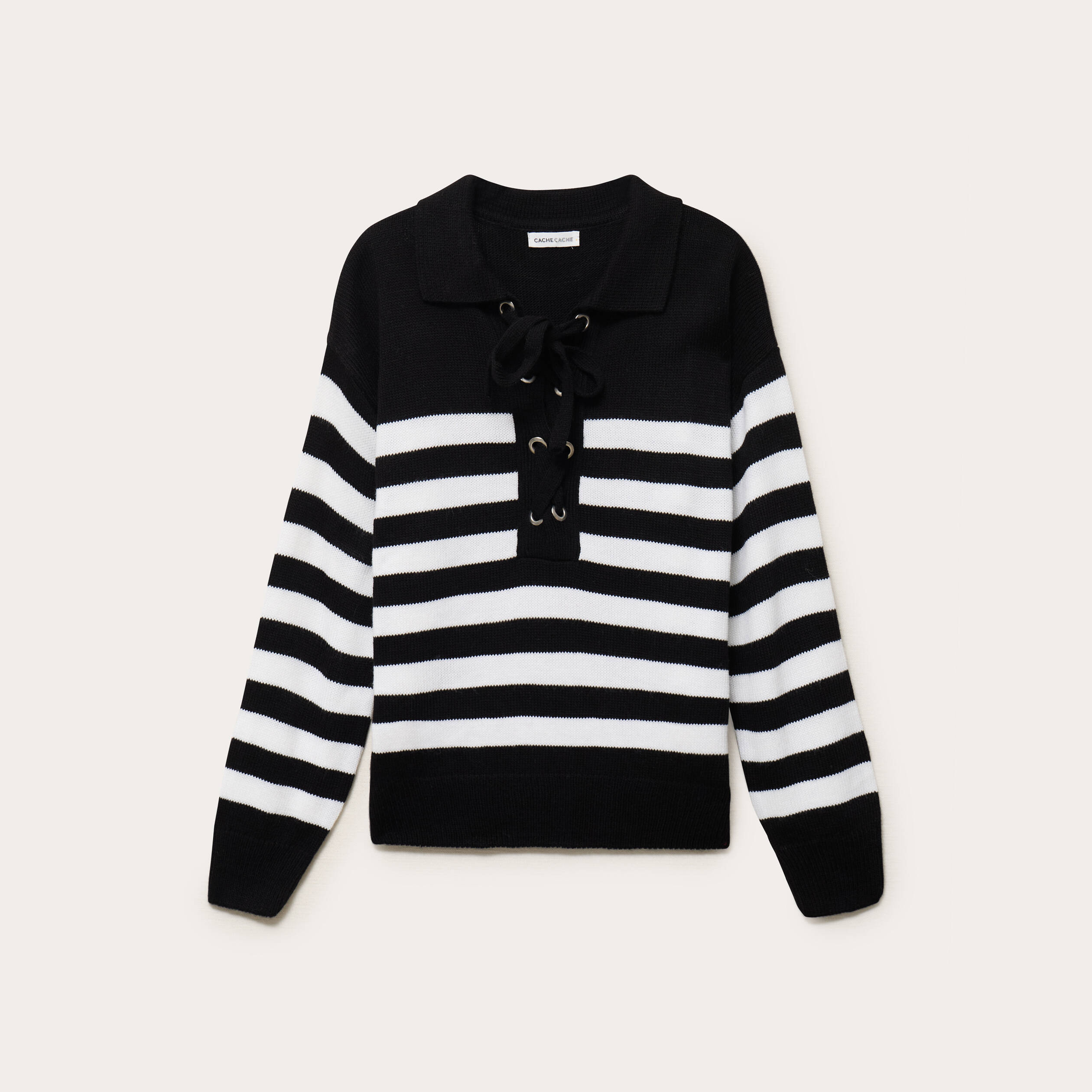 Pull col chemise manches longues noir femme