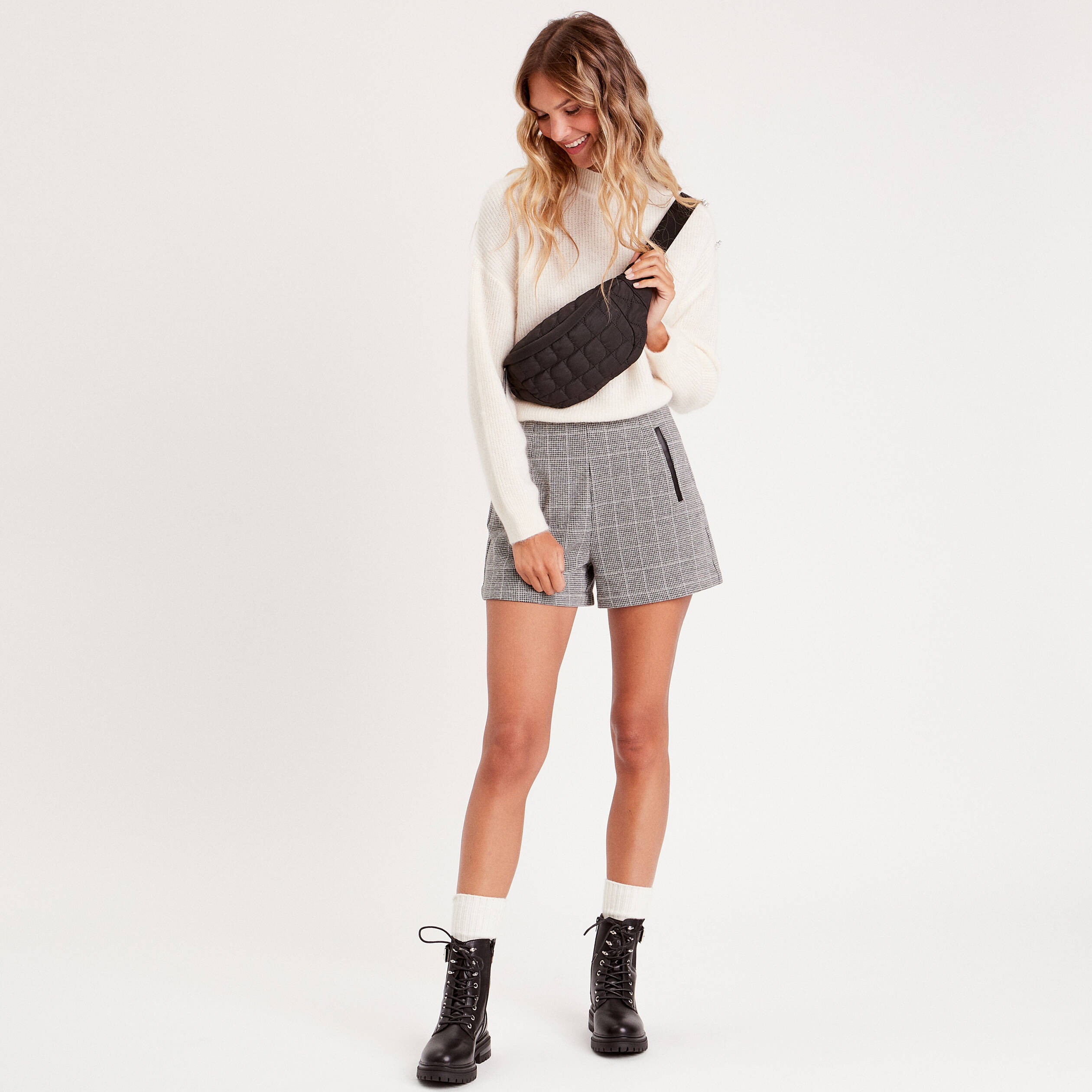 Pull col montant ecru femme