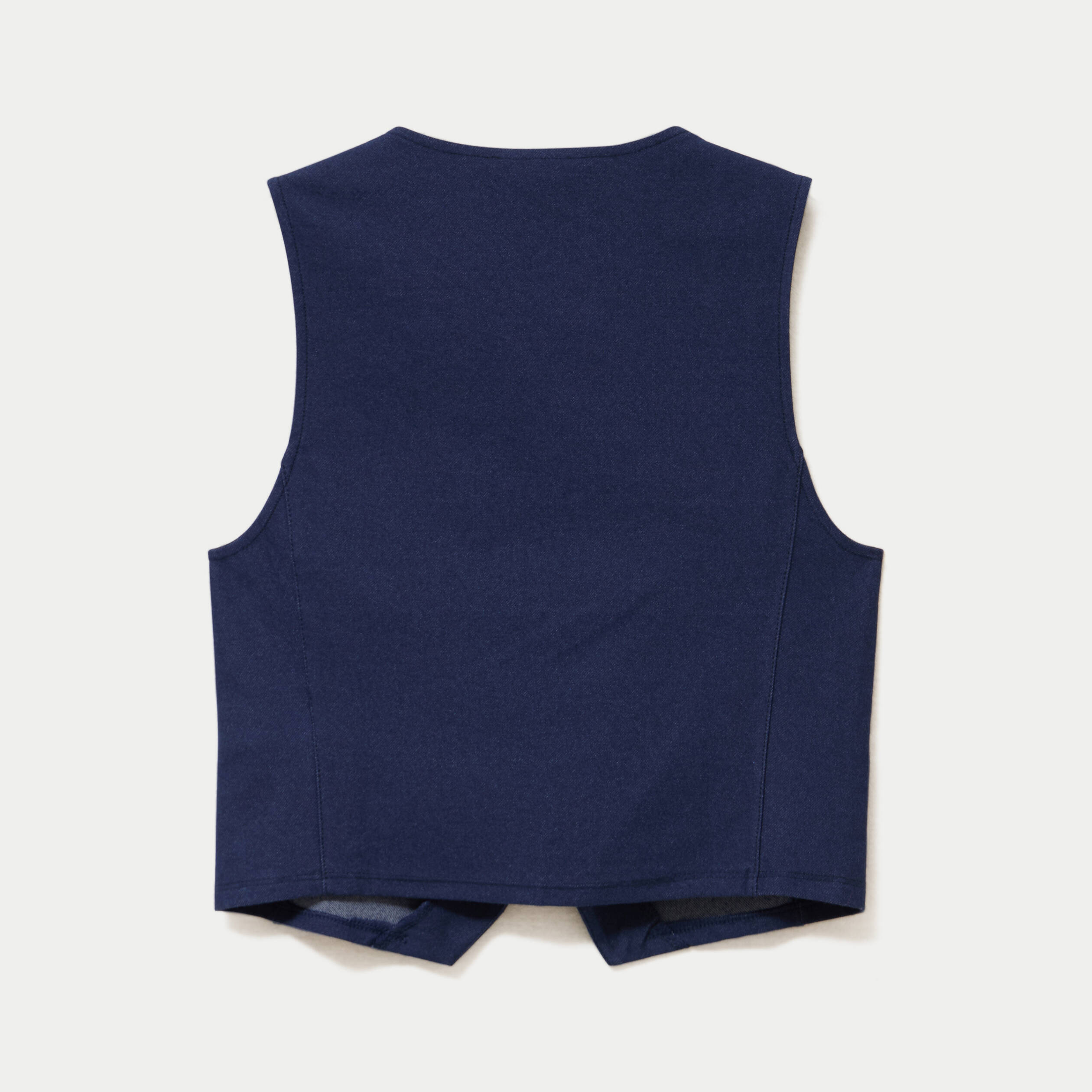 Gilet jean cintr&eacute; cropped sans manches denim brut femme