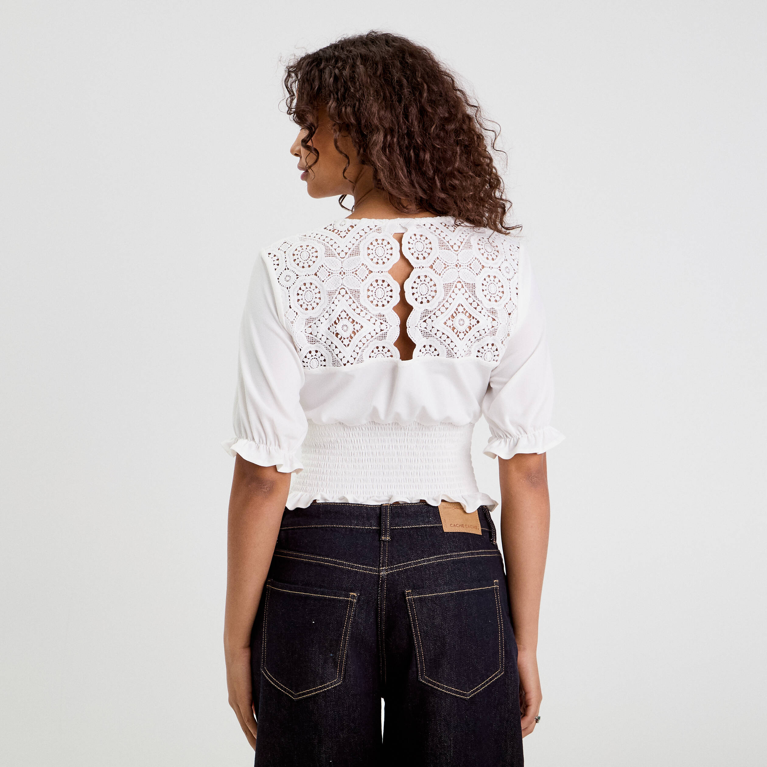 blouse manches courtes smockee blanc femme Blouse manches courtes smockée blanc femme
