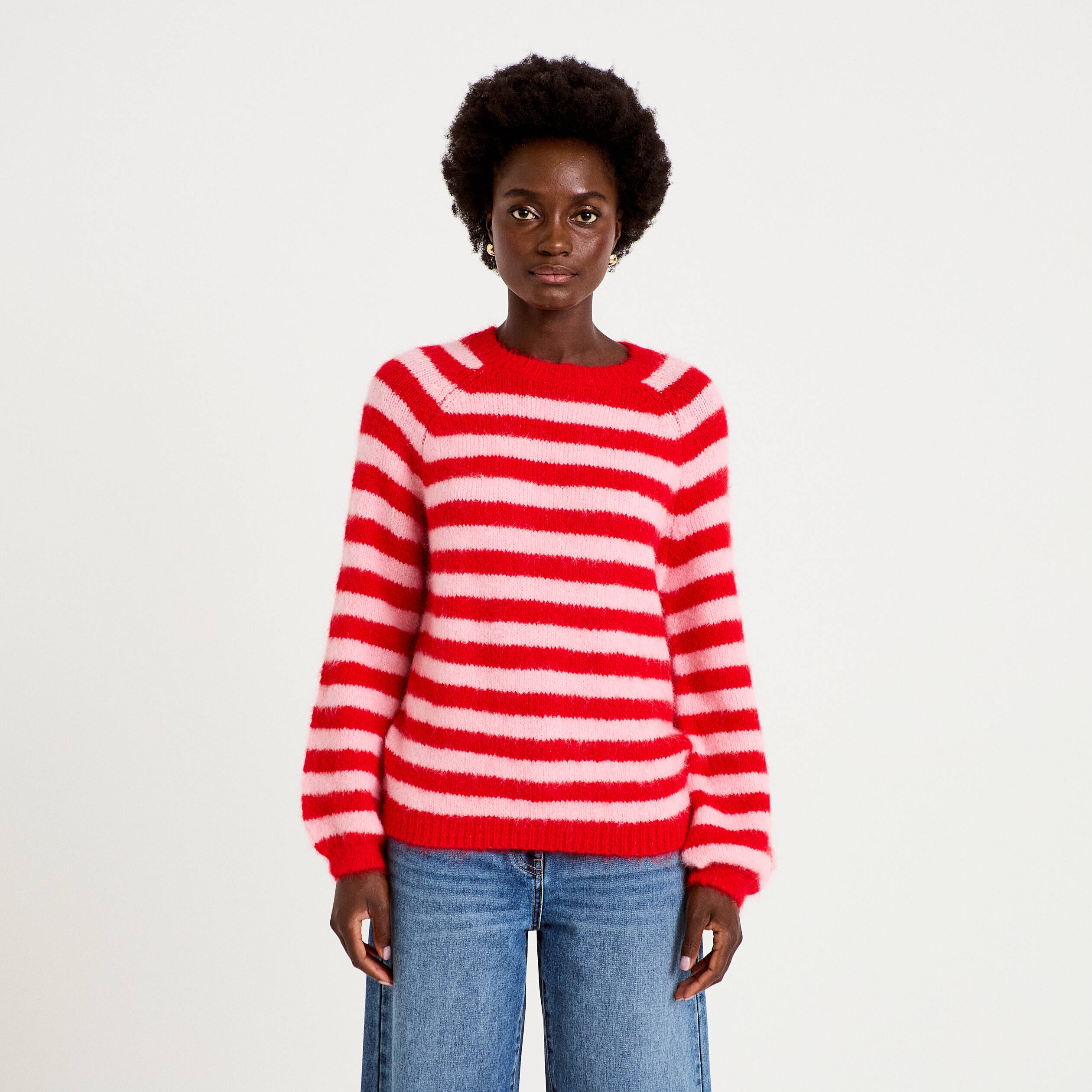 Pull ample col rond manches longues rouge femme