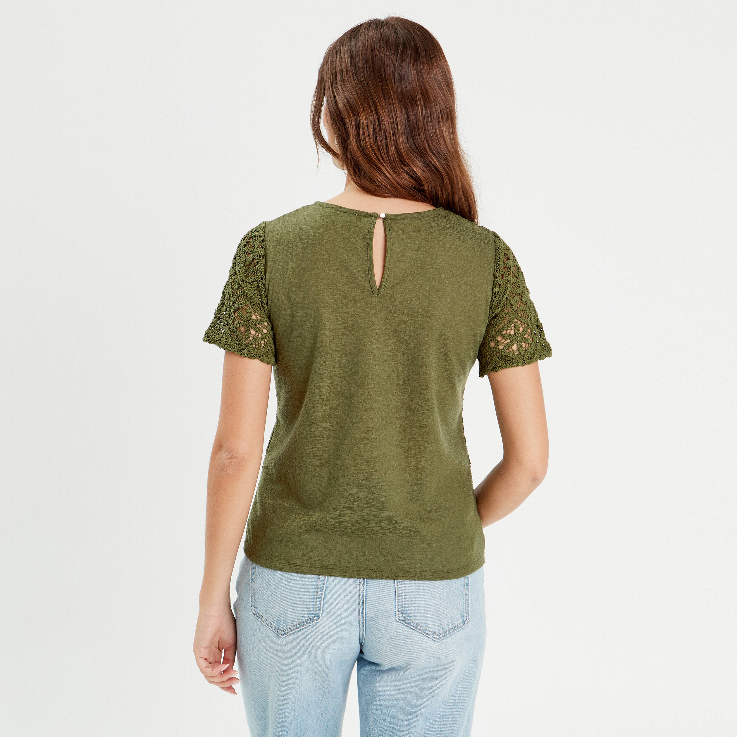 T-shirt manches courtes vert olive femme