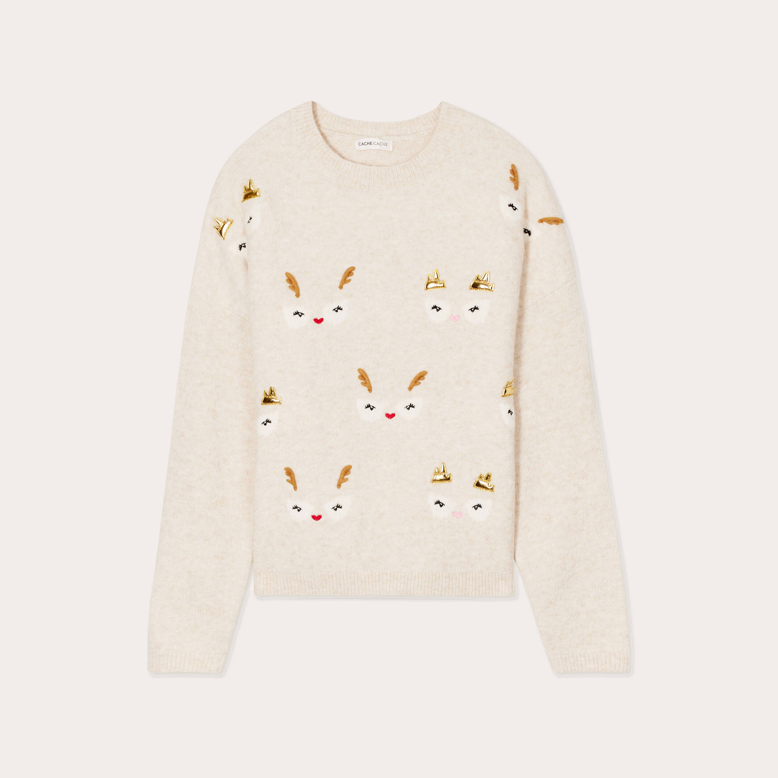 Pull manches longues beige femme