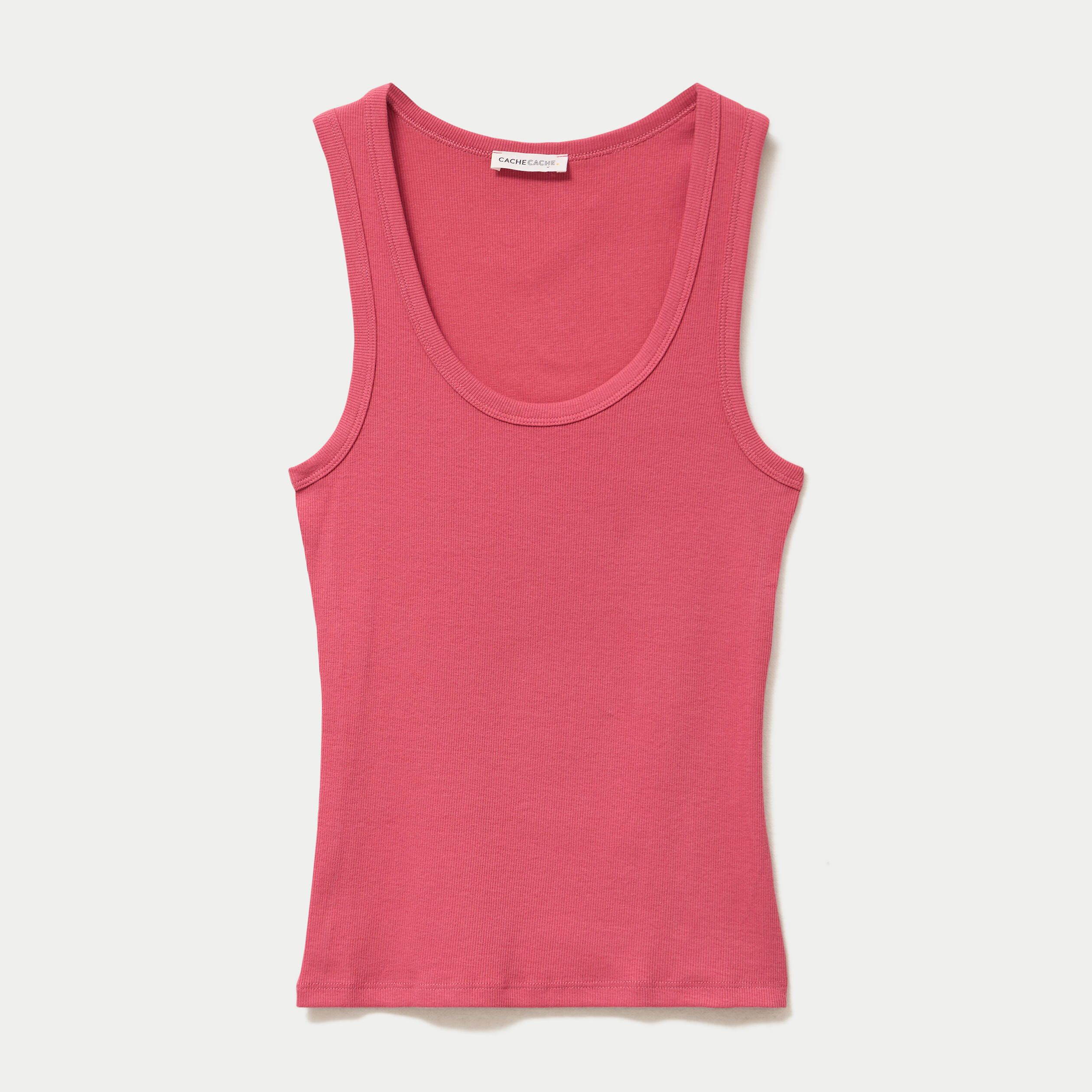 D&eacute;bardeur c&ocirc;tel&eacute; col rond rose framboise femme