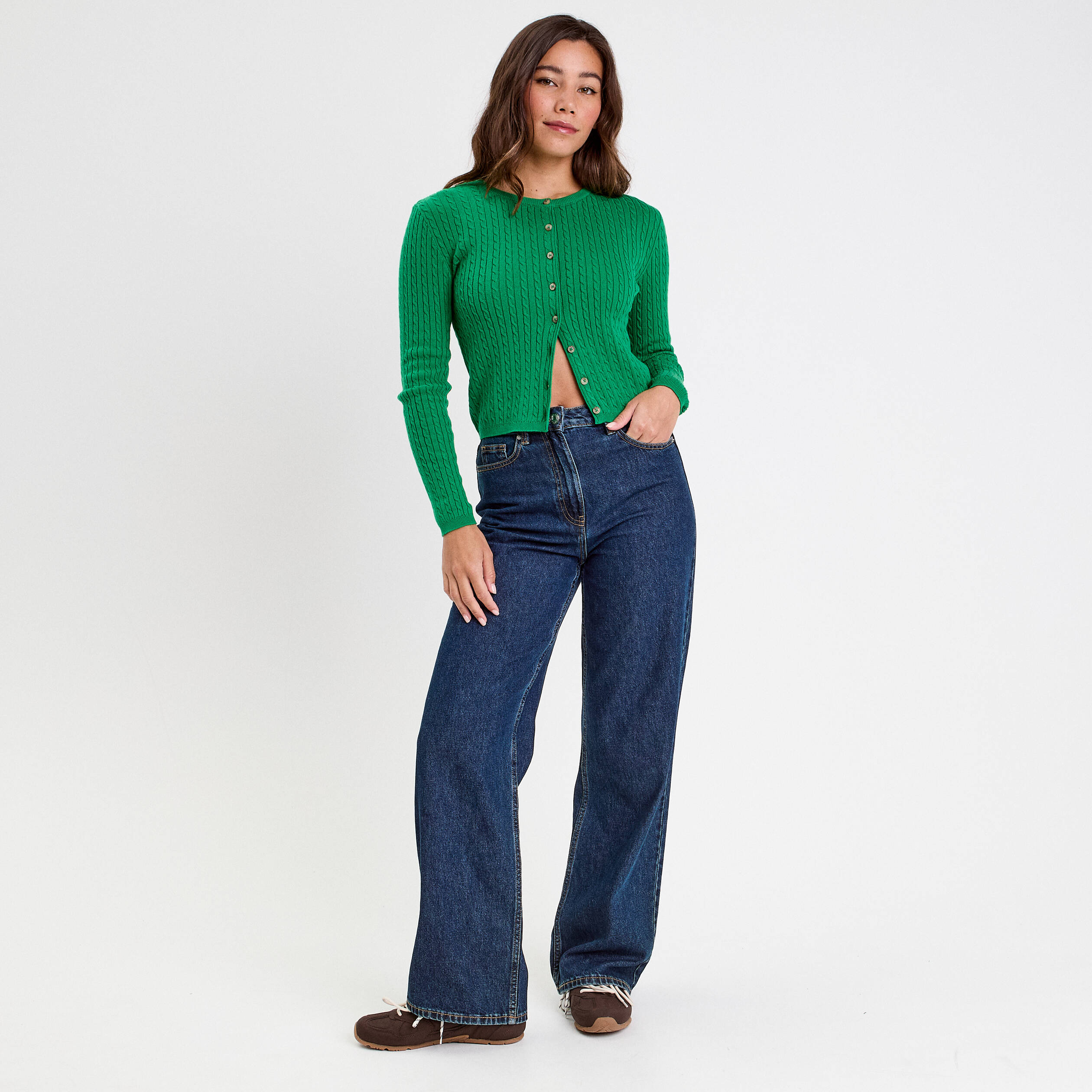 Gilet ajusté en coton manches longues vert pastel femme Vibs