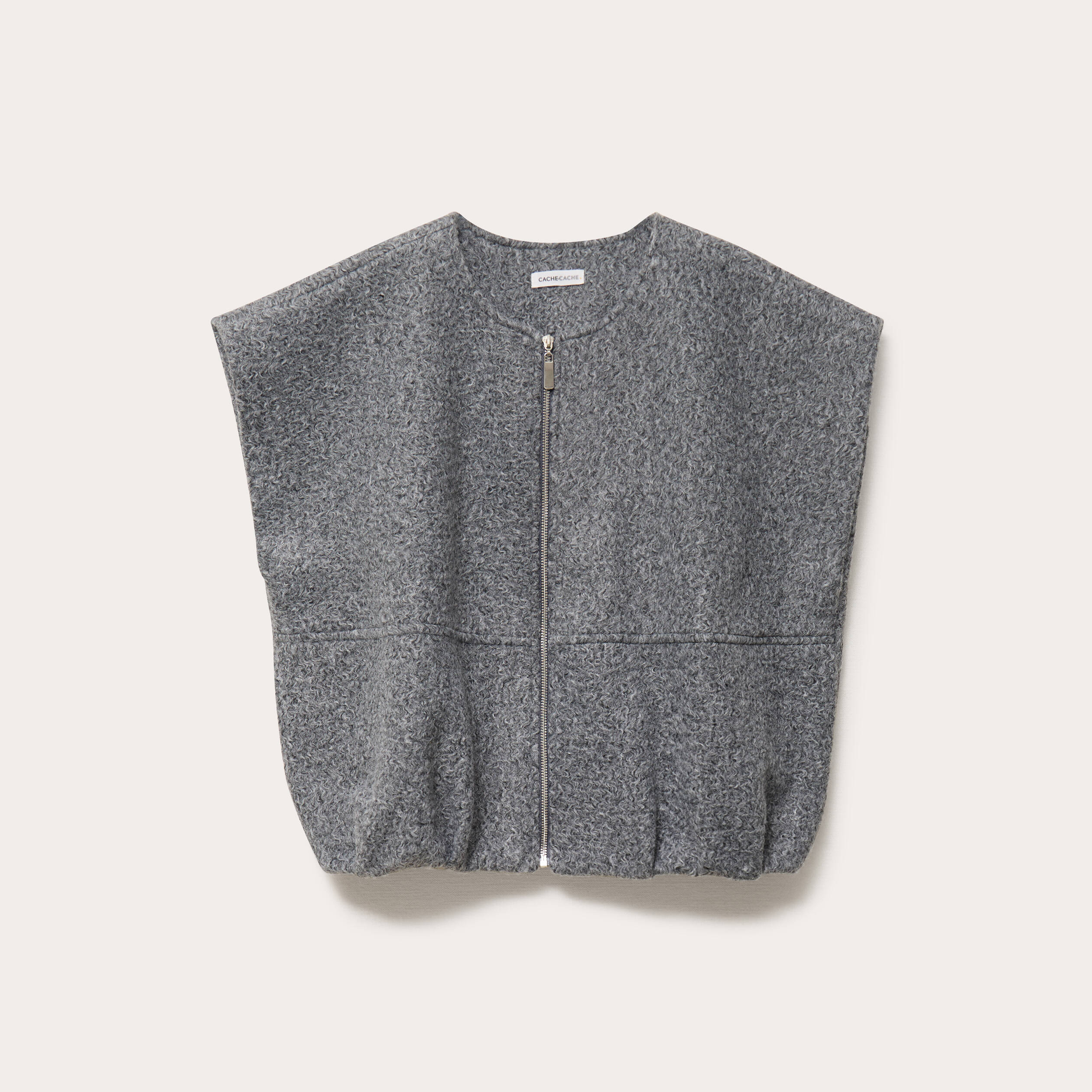 Gilet oversize sans manches col rond gris clair femme