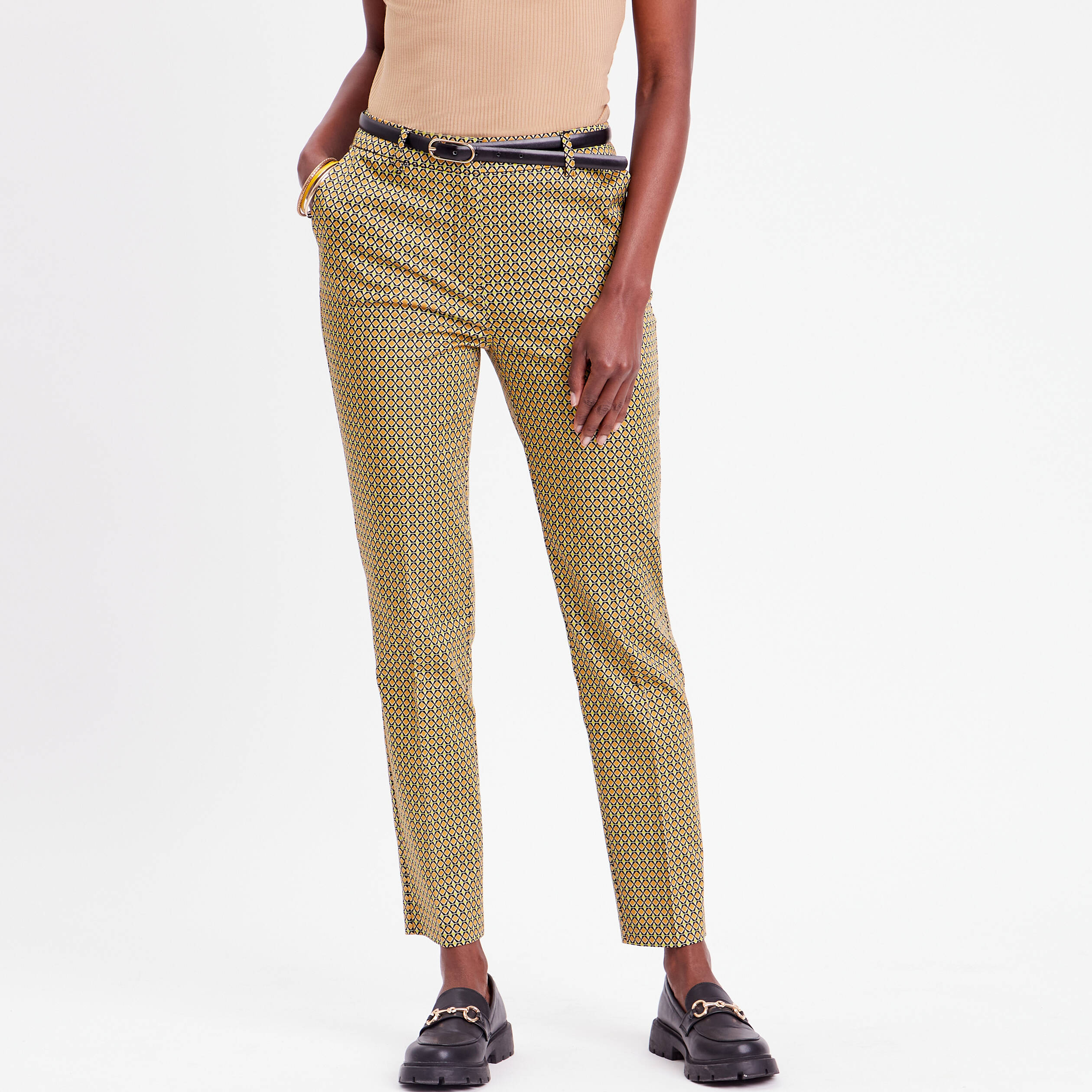 Pantalon city slim ceintur&eacute; blanc femme