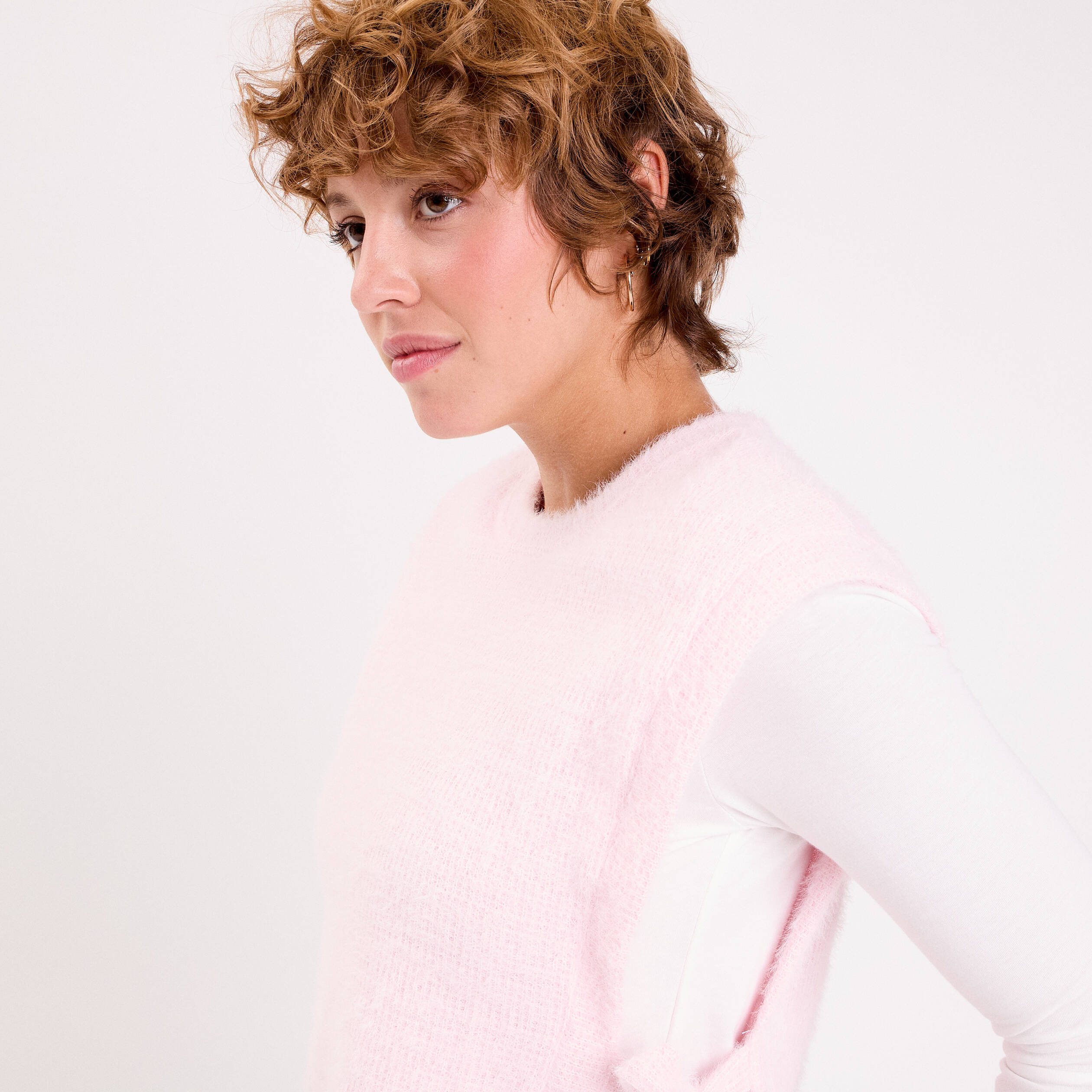 T-shirt pull sans manches 2-en-1 rose clair femme