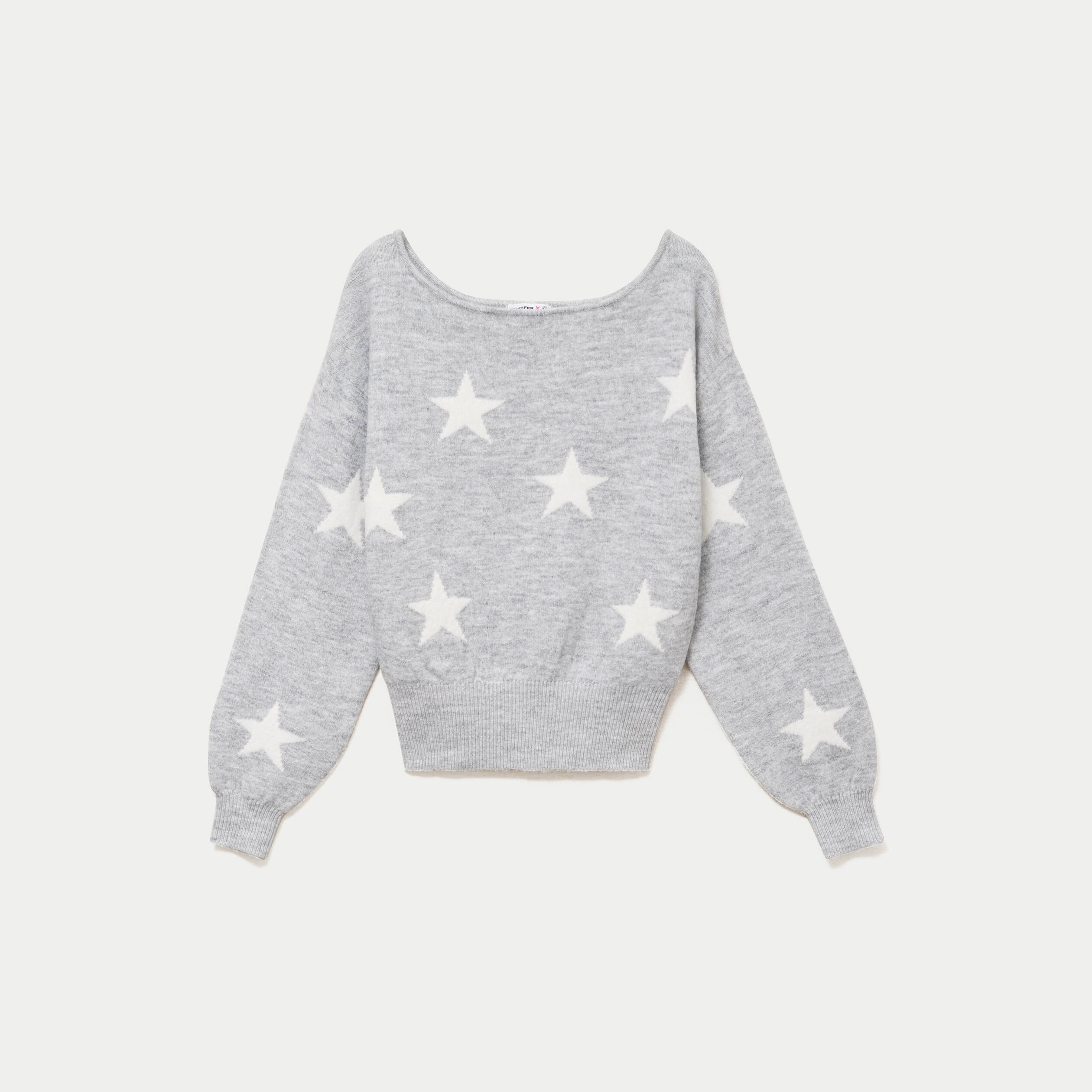 Pull col bateau manches longues gris clair femme