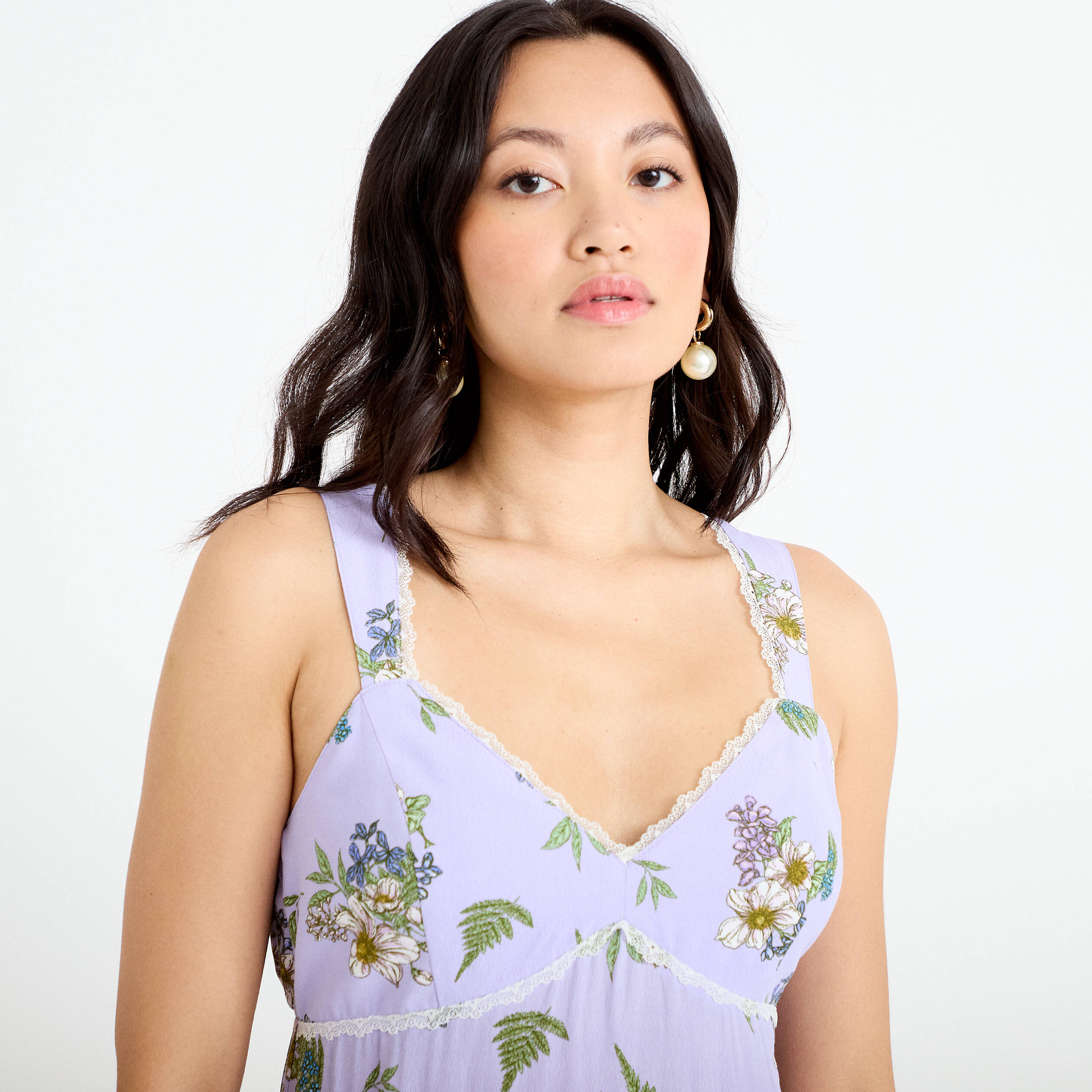Robe longue &eacute;vas&eacute;e col coeur Bridgerton violet clair femme
