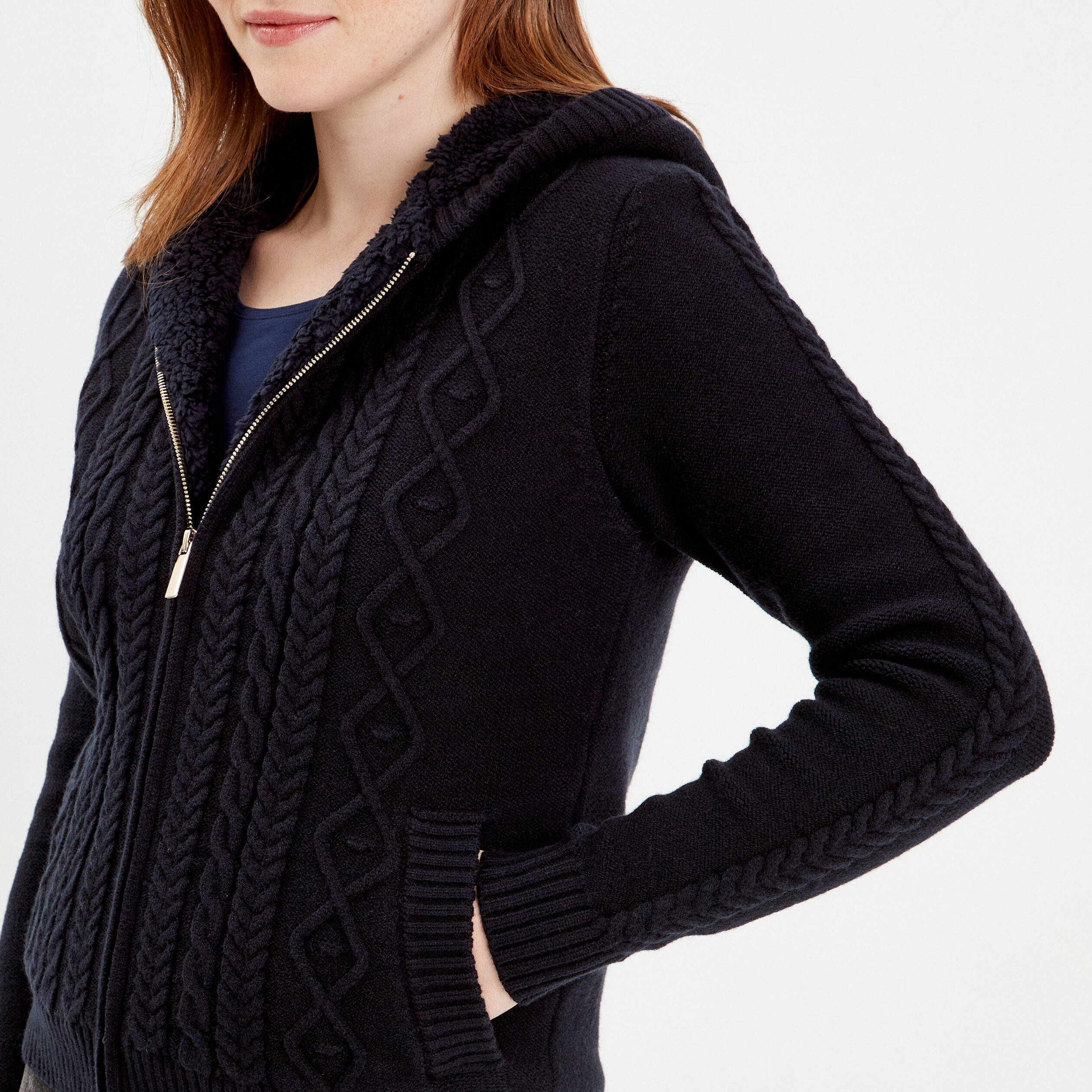 Gilet a capuche zippe bleu marine femme Vibs