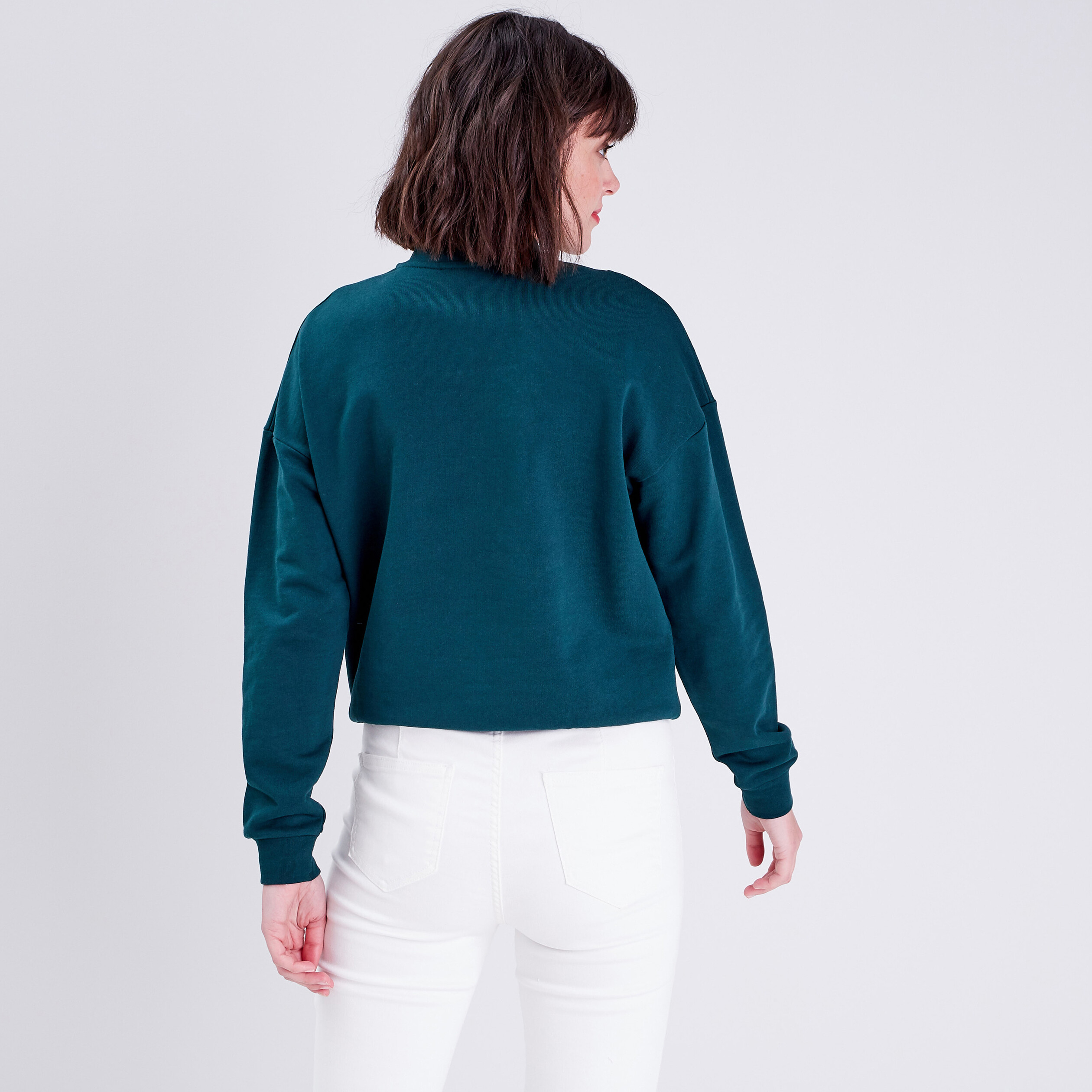 Sweat avec col teddy vert foncé femme
