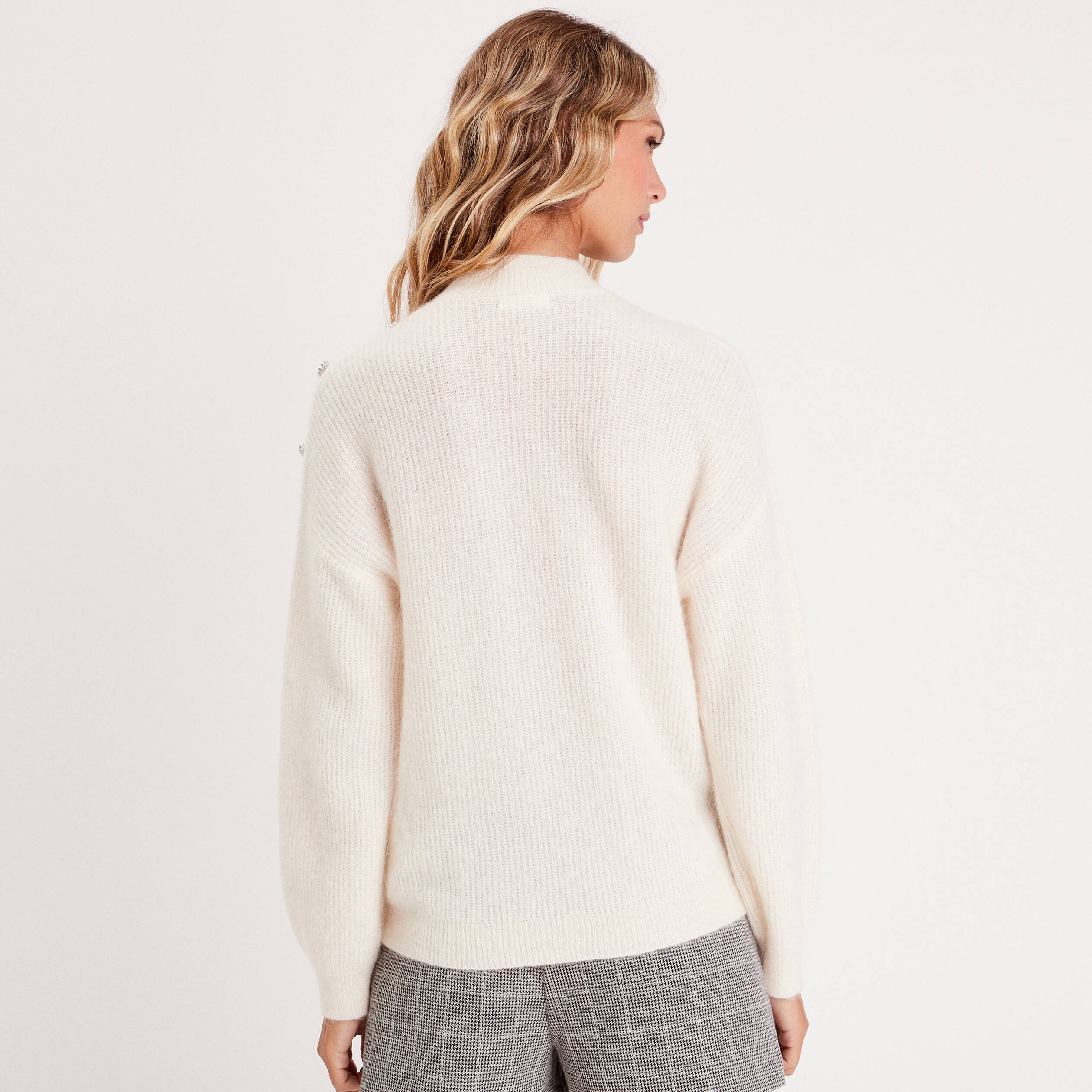 Pull col montant ecru femme