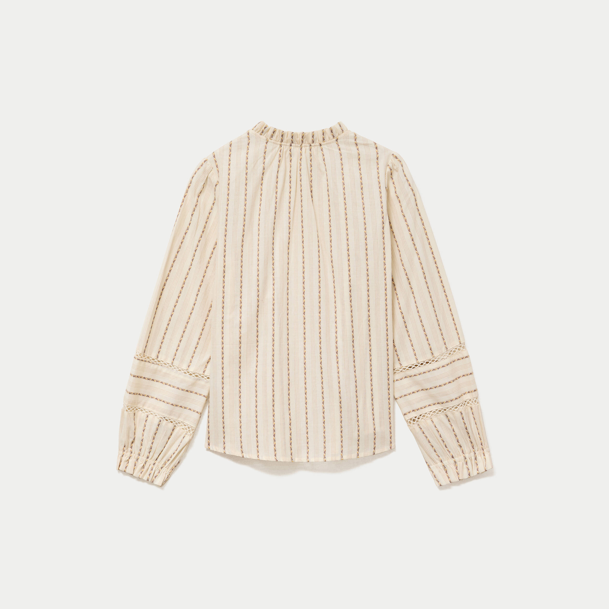 Blouse ajour&eacute;e manches longues marron femme