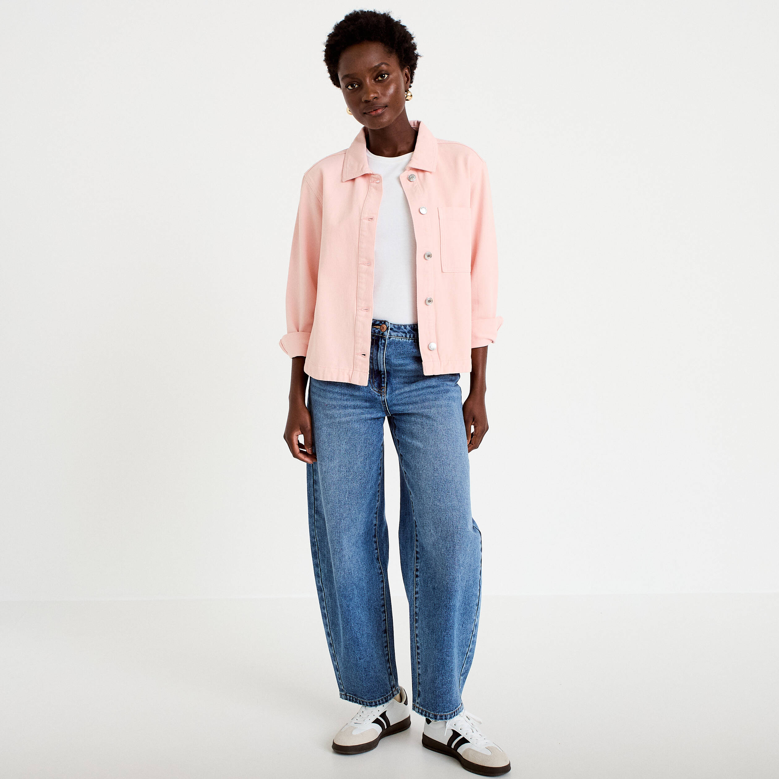 Jean barrel cropped taille standard bleu gris femme