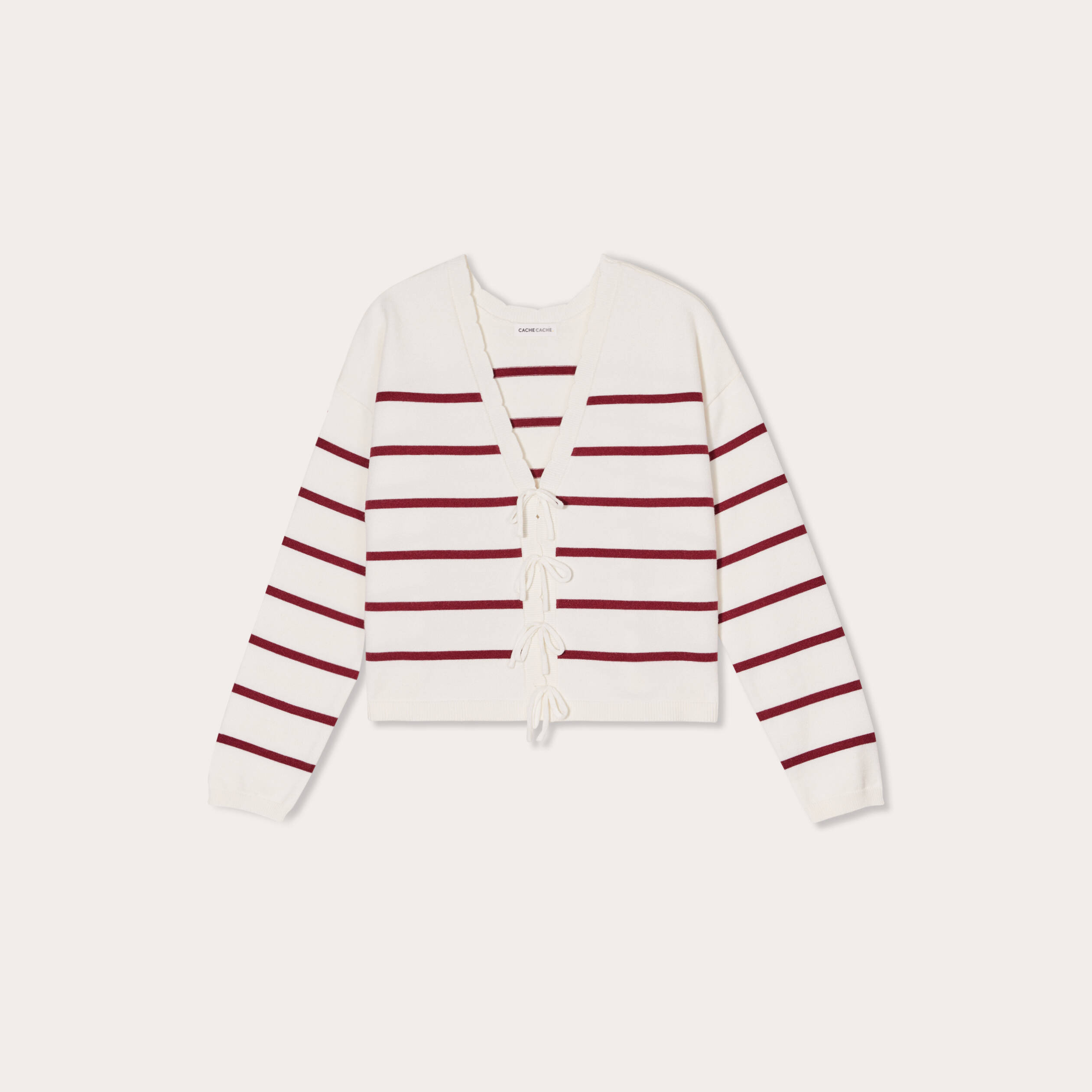 Pull avec petit noeud rouge fonc&eacute; femme