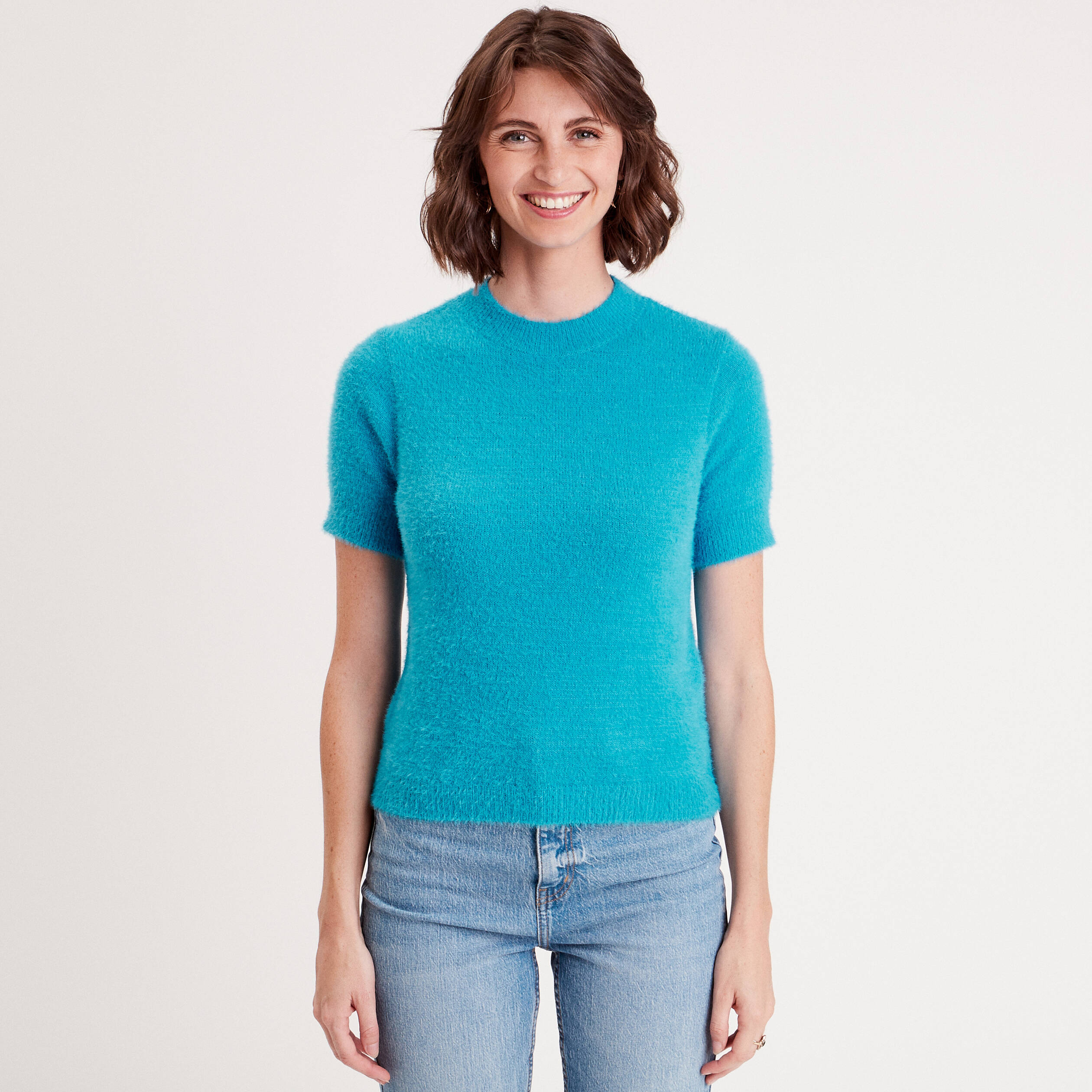 T-shirt Col Rond Manches Courtes Bleu Turquoise Femme | La Halle