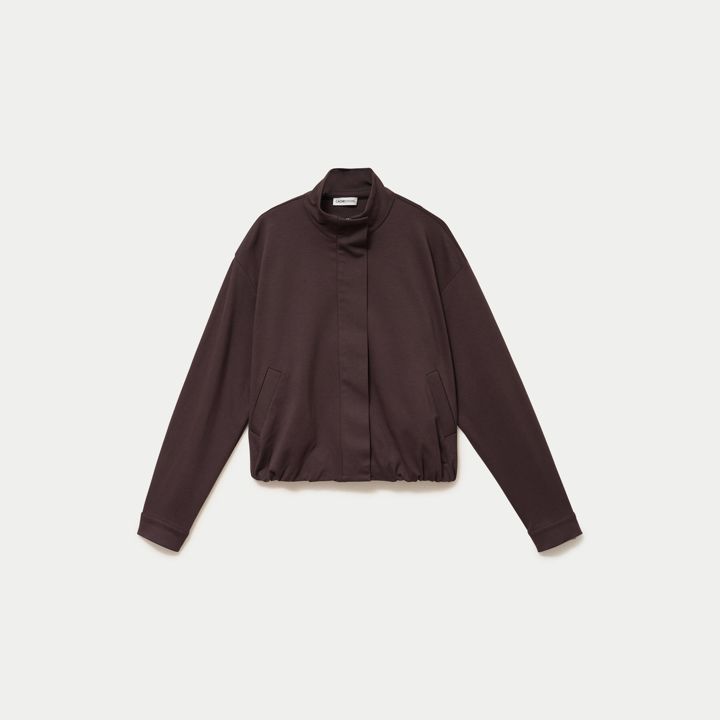 Veste cropped bas resserr&eacute; marron fonc&eacute; femme