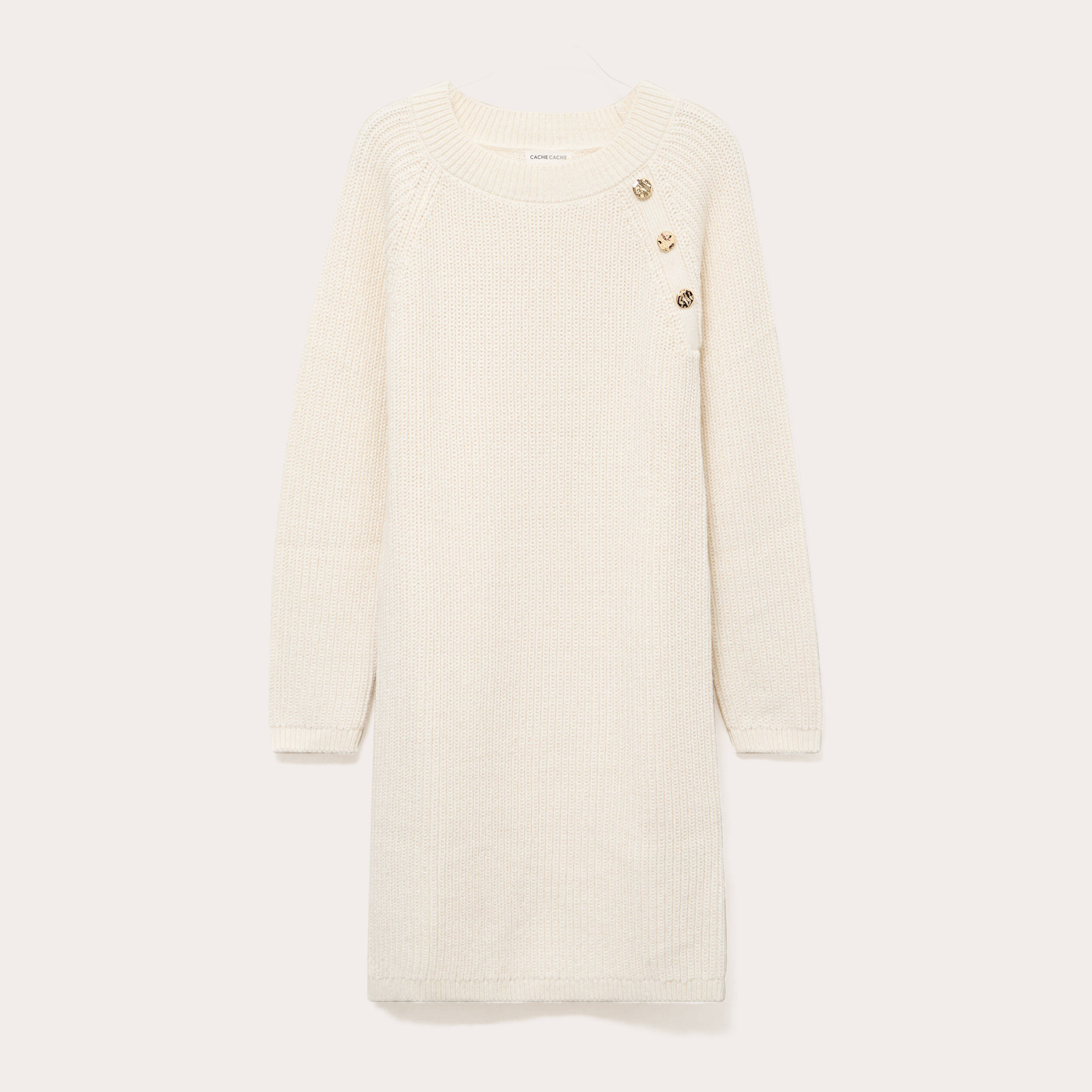 Robe pull d&eacute;tails de boutons ecru femme
