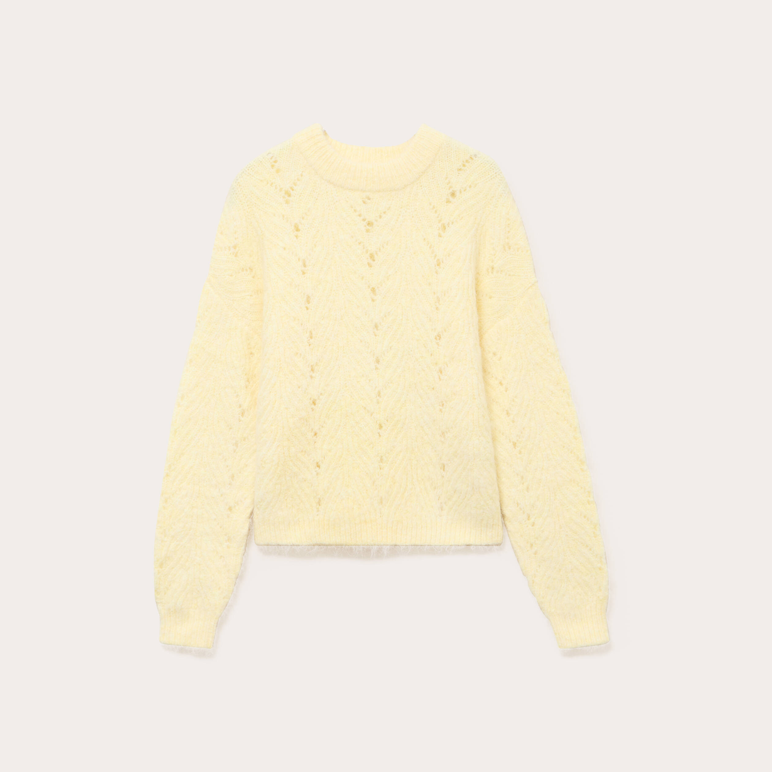 Pull ajour&eacute; manches longues jaune clair femme