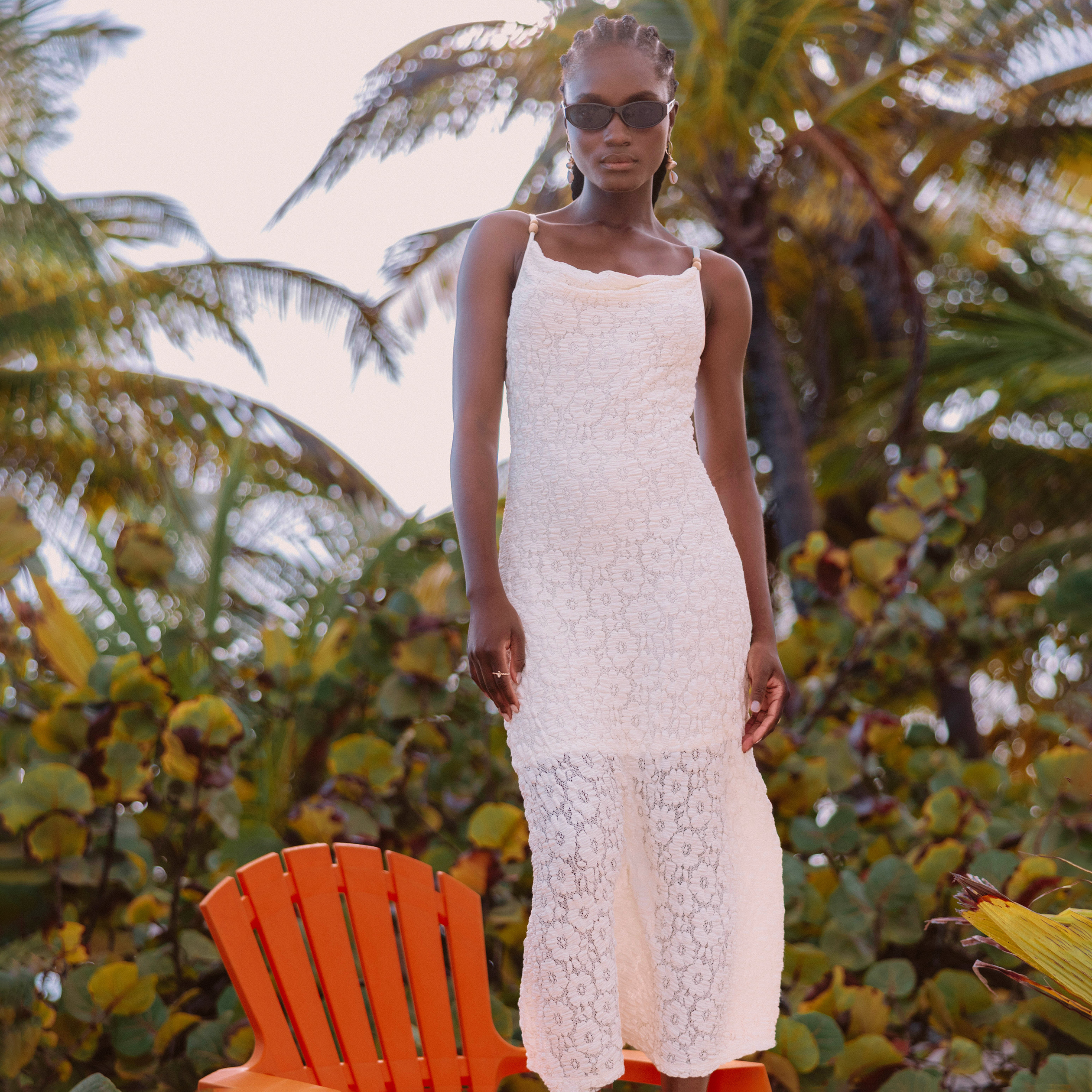 Robe longue droite en maille ecru femme