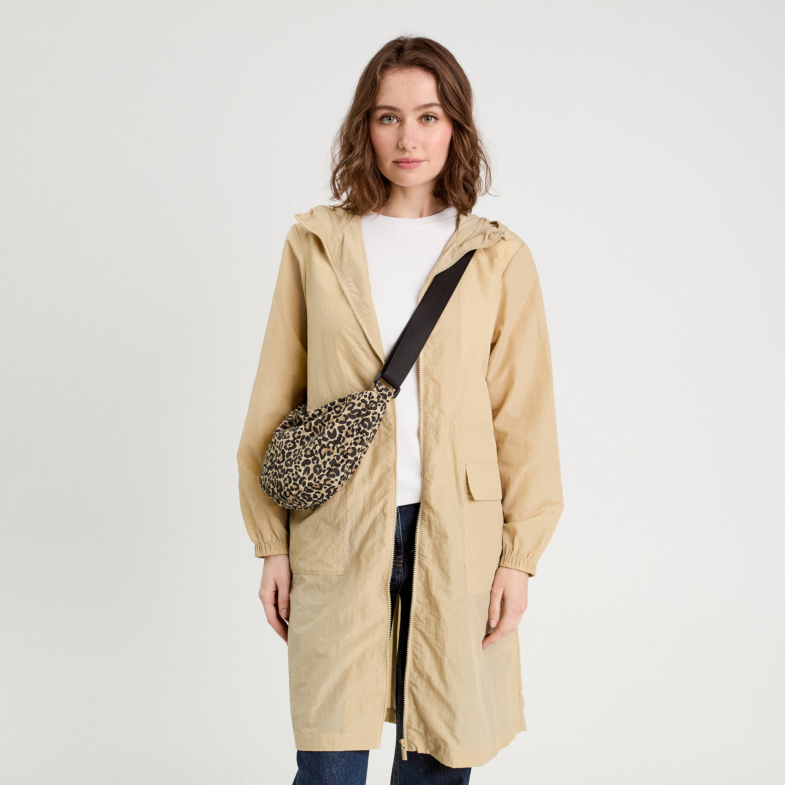 Parka d&eacute;perlante 2-en-1 avec pochette vert kaki femme