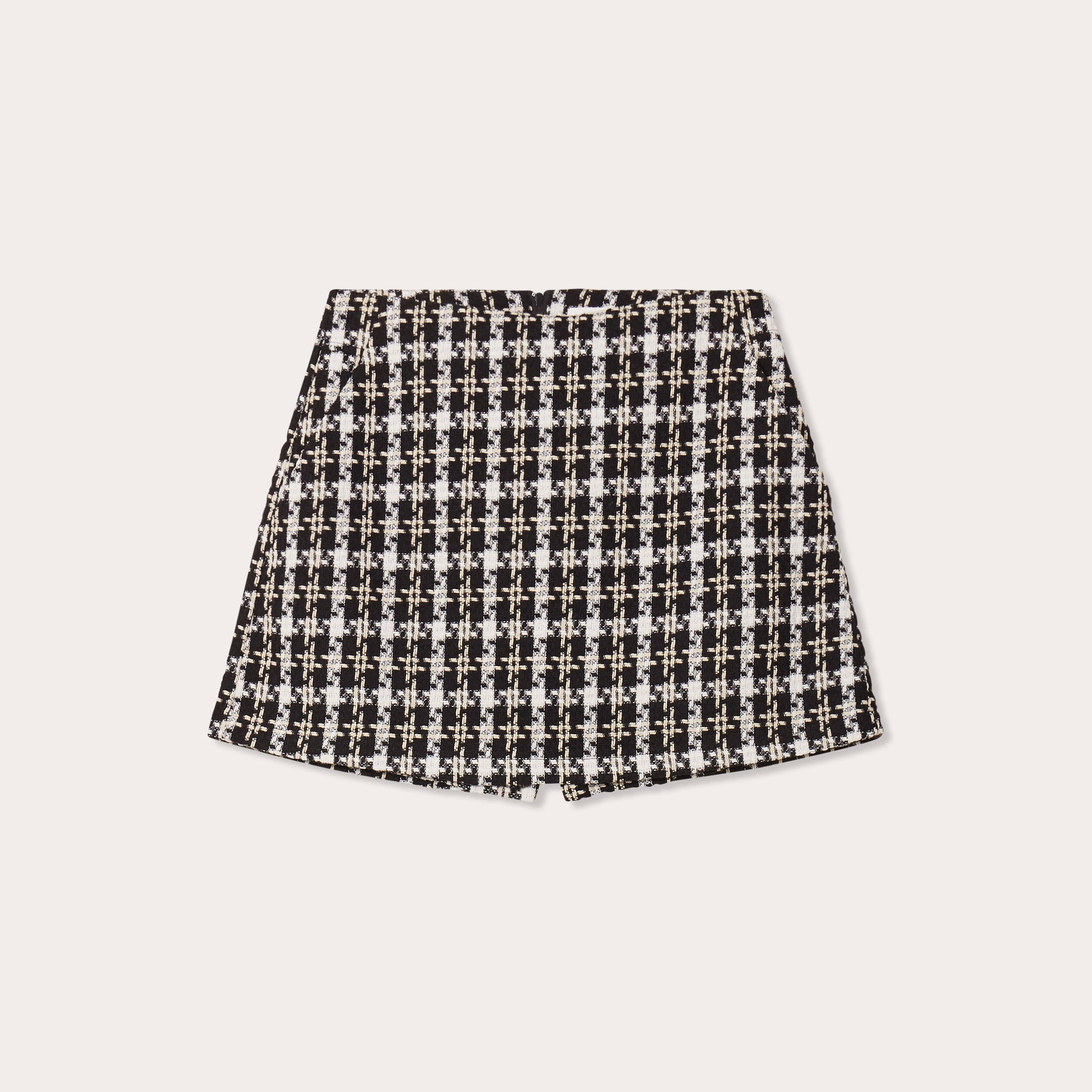 Jupe-short trap&egrave;ze tweed noir femme
