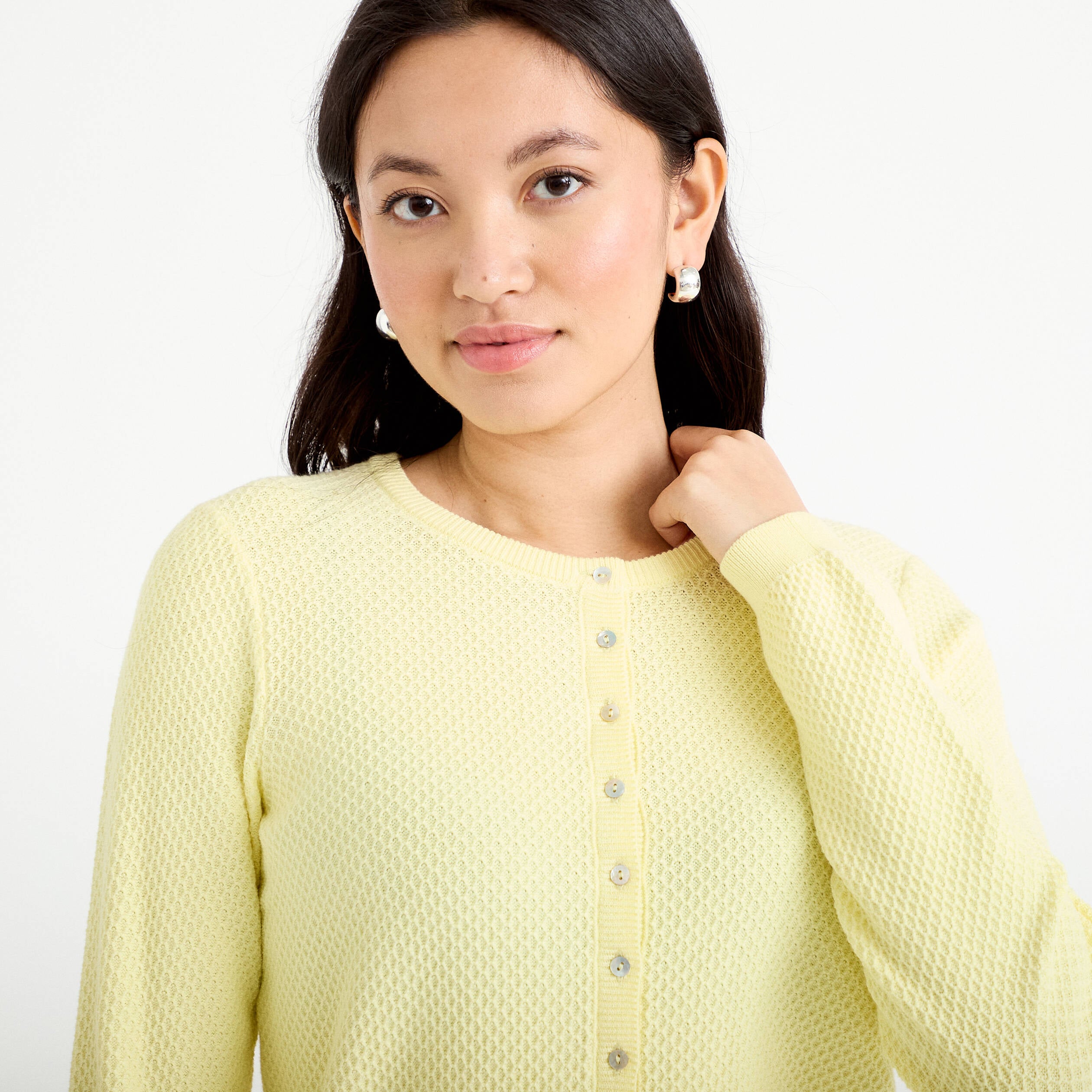 Gilet ajour&eacute; manches longues jaune clair femme